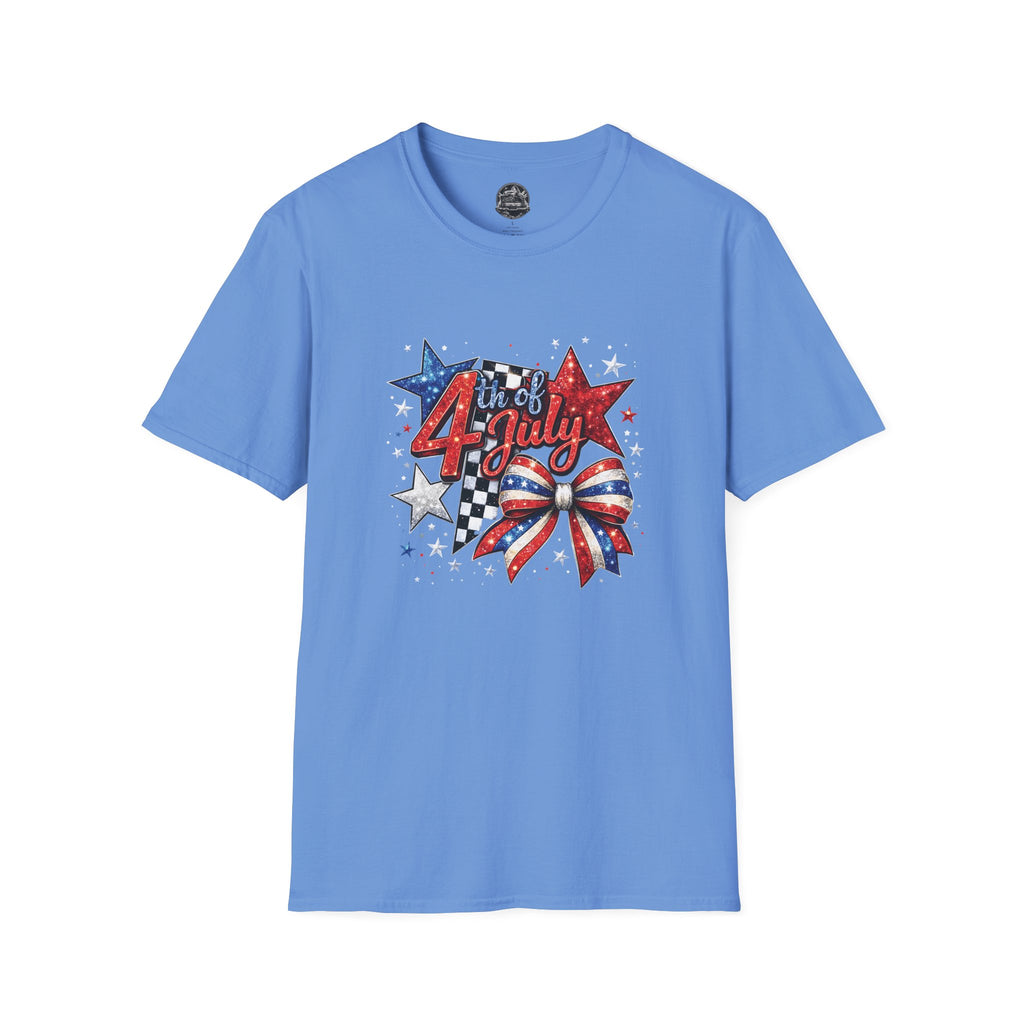 4th of July Patriotic T-Shirt – Red White Blue Stars & Bow Design