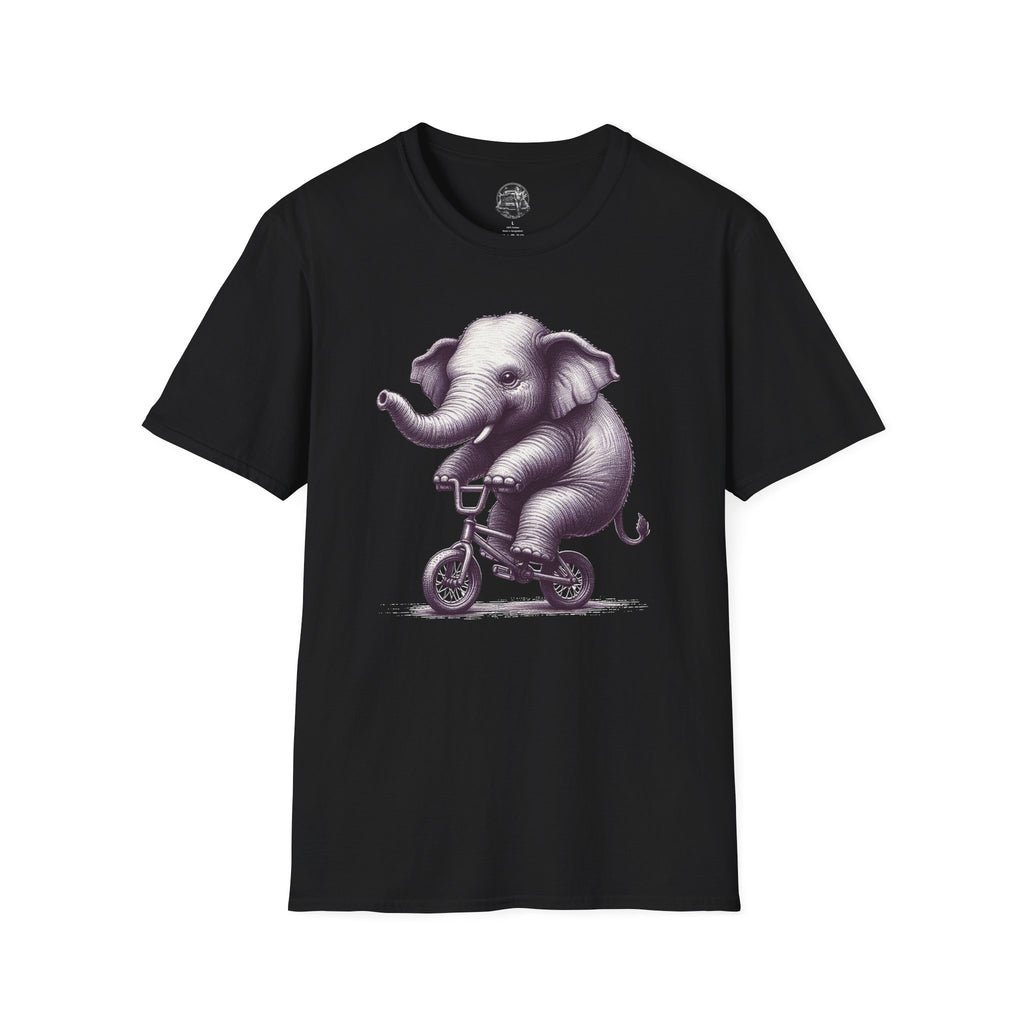 Cute Elephant on Bicycle T-Shirt — Whimsical Vintage Baby Elephant Graphic Tee