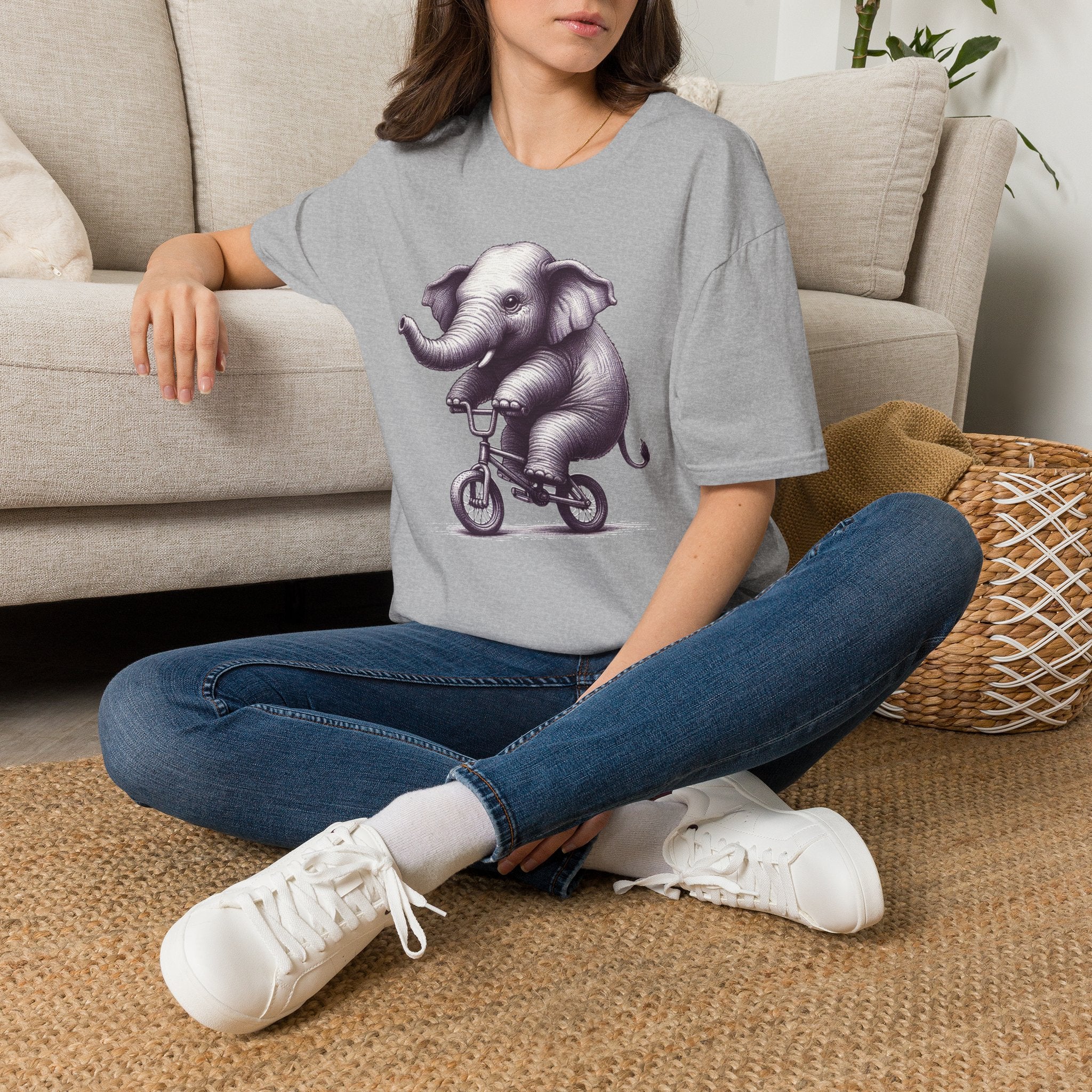 Cute Elephant on Bicycle T-Shirt — Whimsical Vintage Baby Elephant Graphic Tee