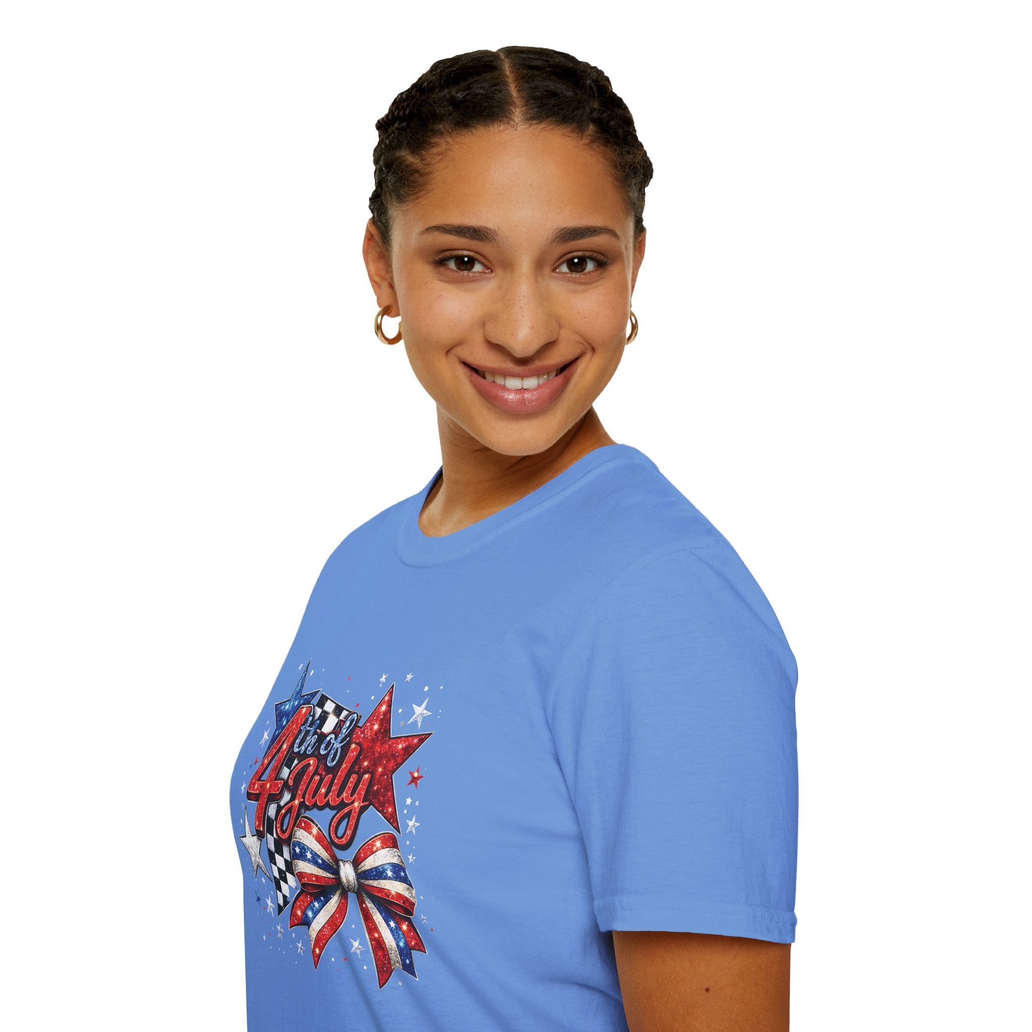 4th of July Patriotic T-Shirt – Red White Blue Stars & Bow Design