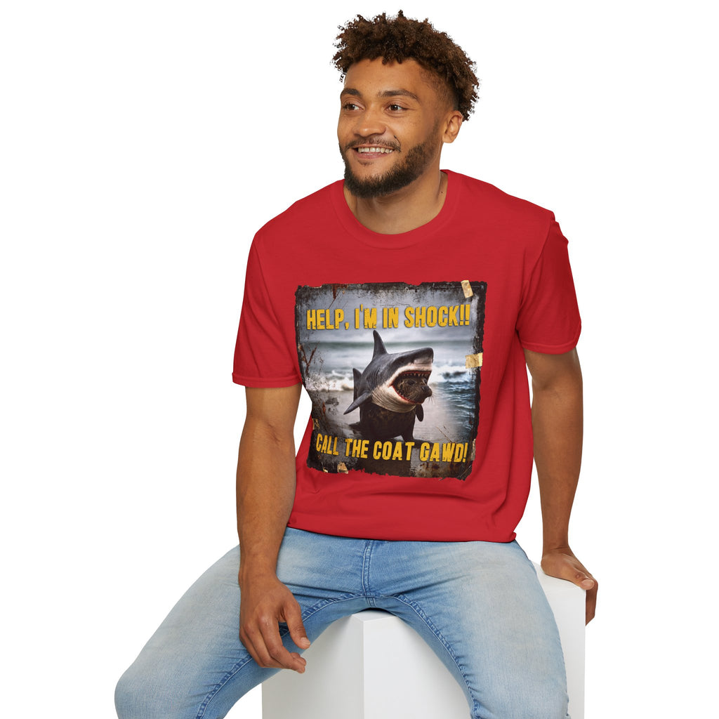 Shark Graphic T-Shirt — "Help, I'm in Shock!" Funny Beachwear