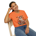 Patchwork Floral Ghost Halloween Shirt | Quilted Boho Ghost with Pumpkin and Bats