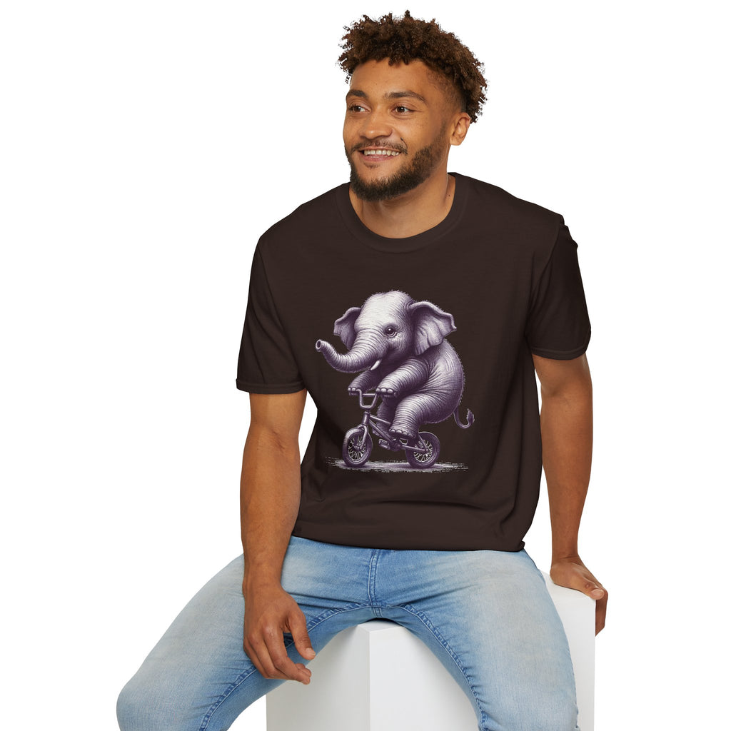 Cute Elephant on Bicycle T-Shirt — Whimsical Vintage Baby Elephant Graphic Tee