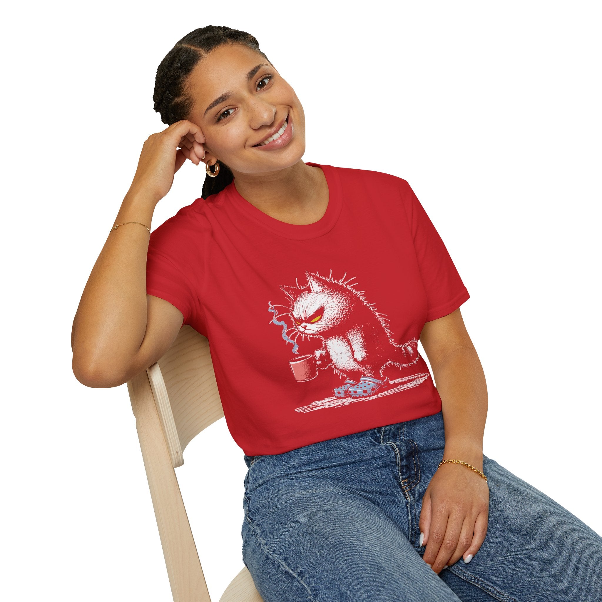 Grumpy Cat with Coffee T-Shirt — Moody Morning Cat Graphic Tee
