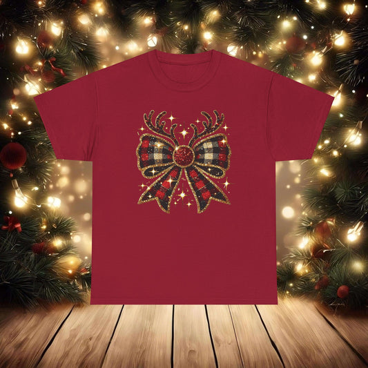 Reindeer Coquette Bow Unisex Heavy Cotton Tee