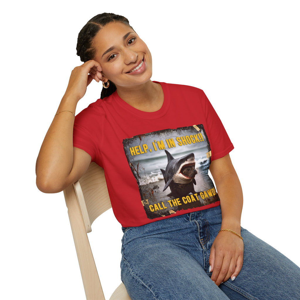 Shark Graphic T-Shirt — "Help, I'm in Shock!" Funny Beachwear