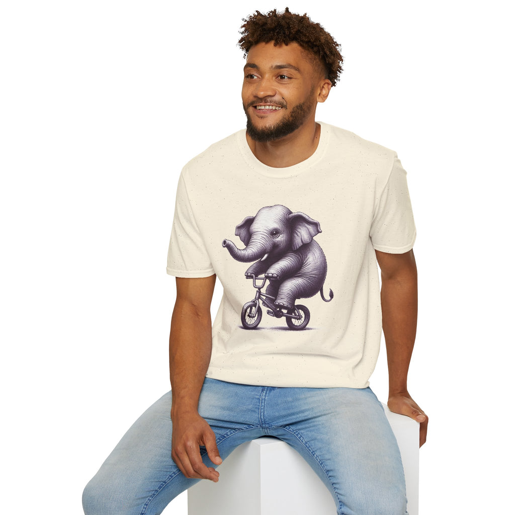 Cute Elephant on Bicycle T-Shirt — Whimsical Vintage Baby Elephant Graphic Tee