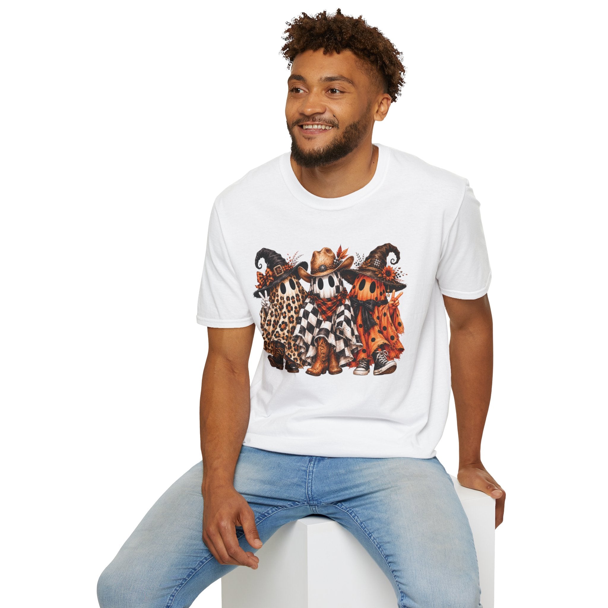 Halloween Pumpkin Crew T-Shirt — Leopard & Buffalo Plaid Spooky Friends