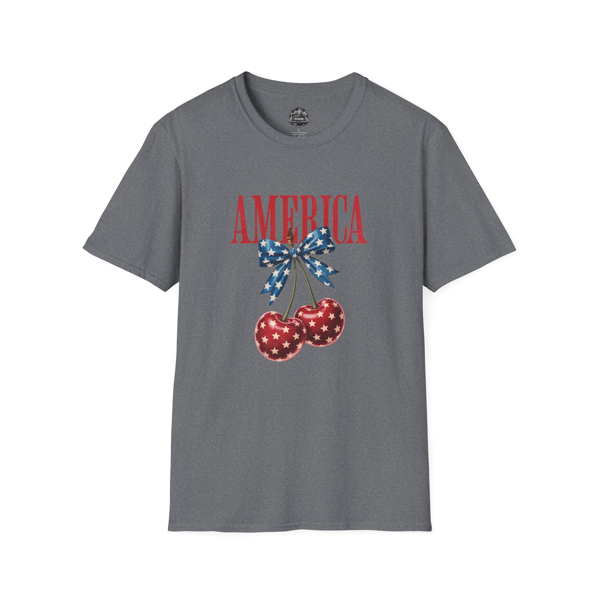 America Cherry Graphic T‑Shirt — Patriotic Stars & Stripes Bow Tee