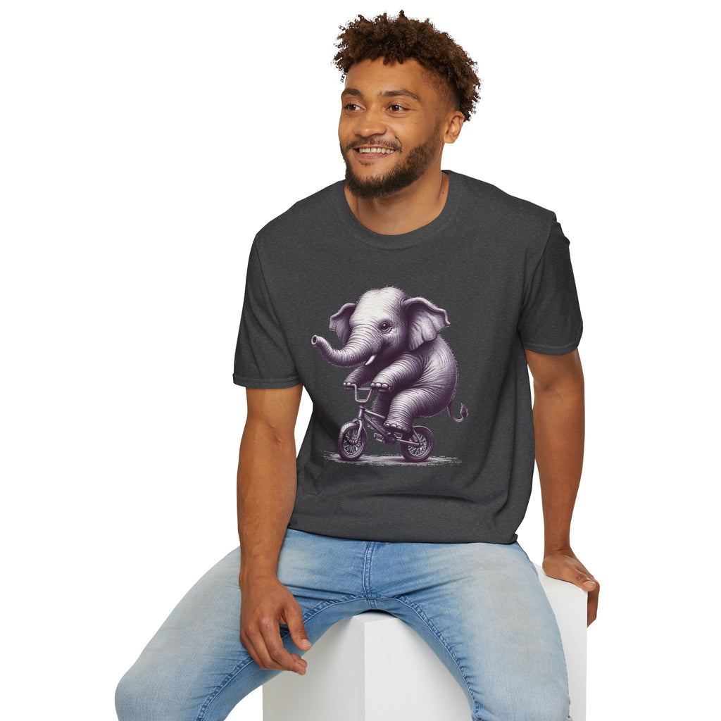 Cute Elephant on Bicycle T-Shirt — Whimsical Vintage Baby Elephant Graphic Tee
