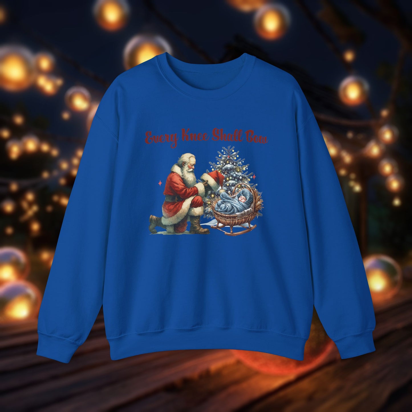 Saint Nicholas kneeling and paying homage to the Christ Child Sweatshirt - Every Knee Shall Bow