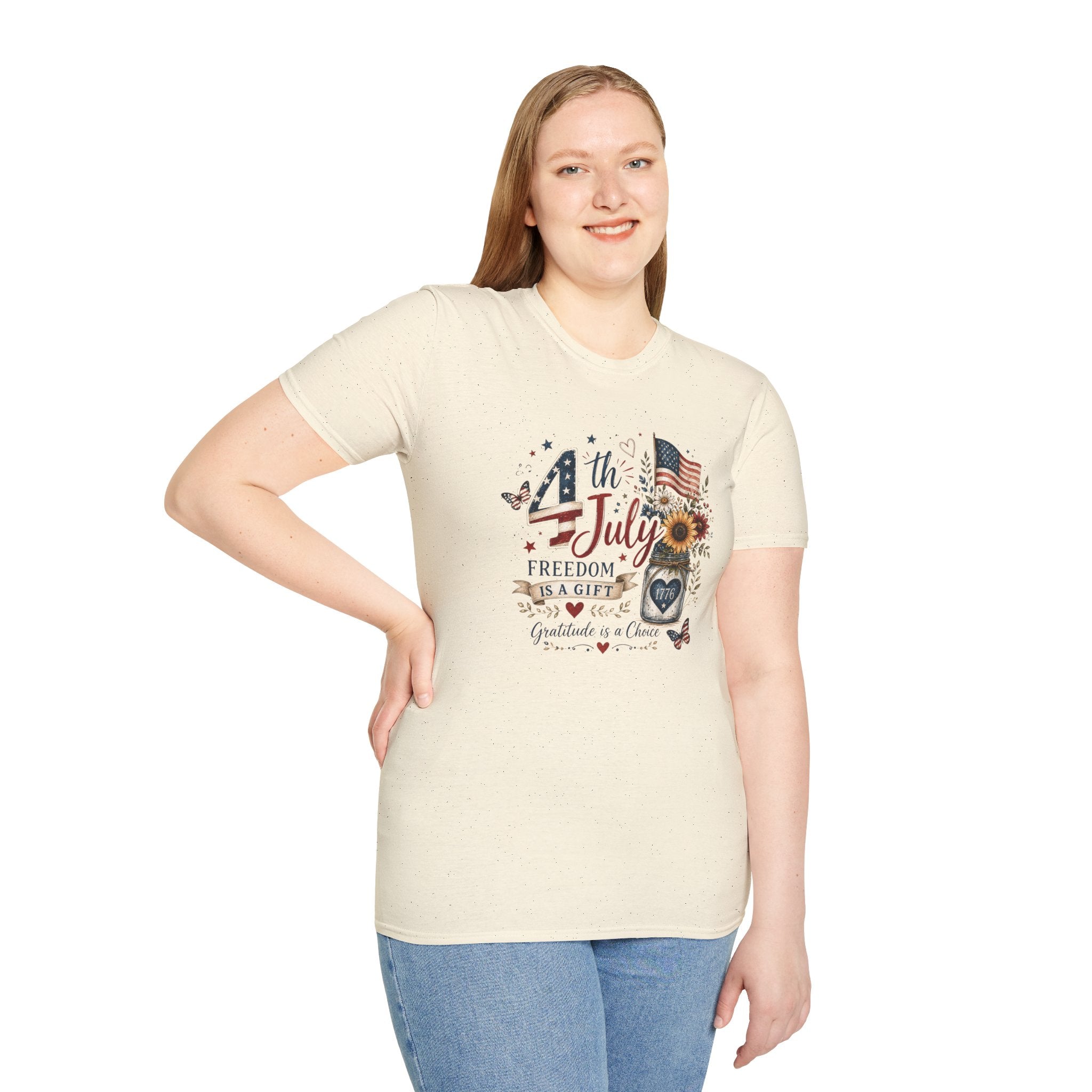 4th of July T-Shirt — "Freedom Is A Gift" Patriotic American Flag & Sunflower Tee