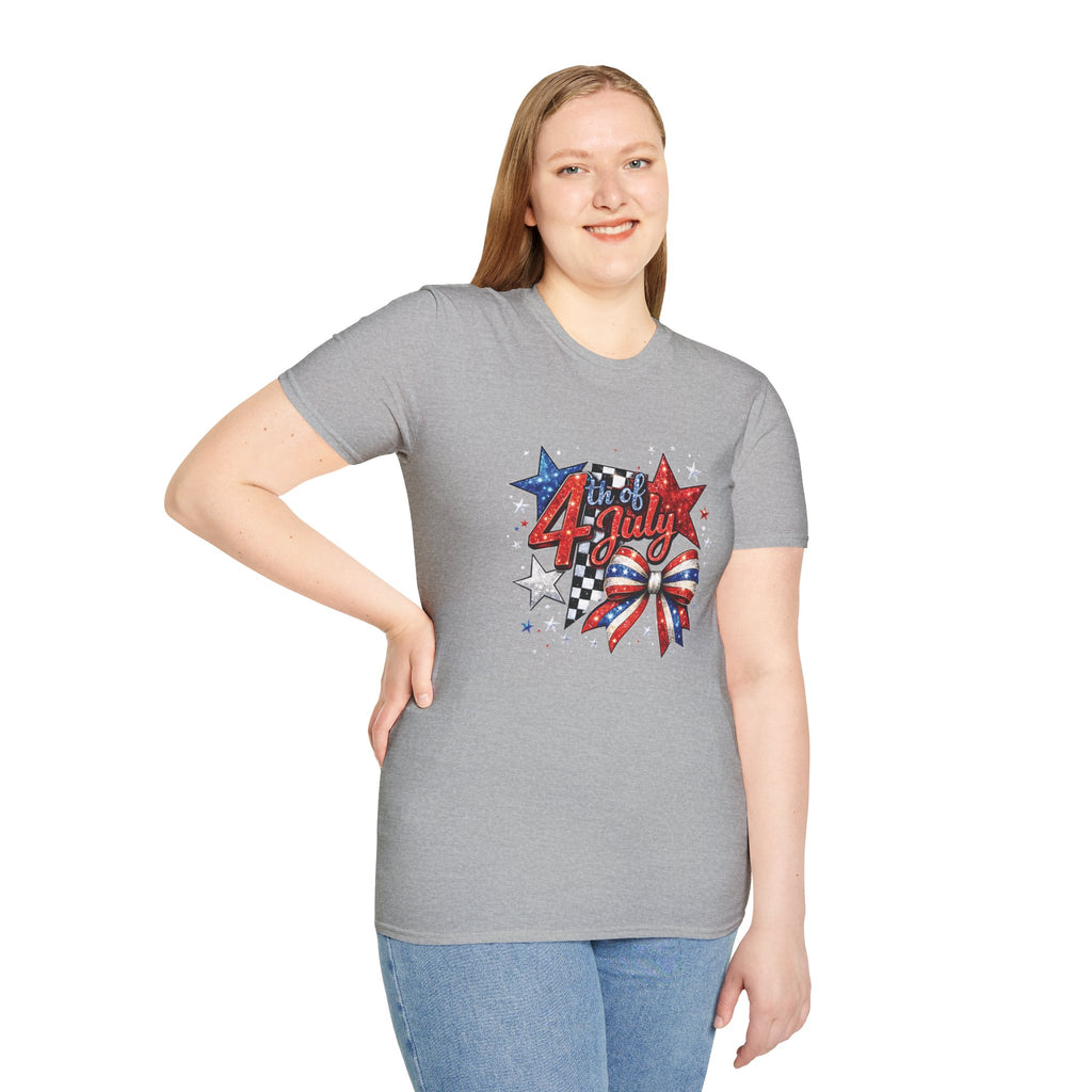 4th of July Patriotic T-Shirt – Red White Blue Stars & Bow Design
