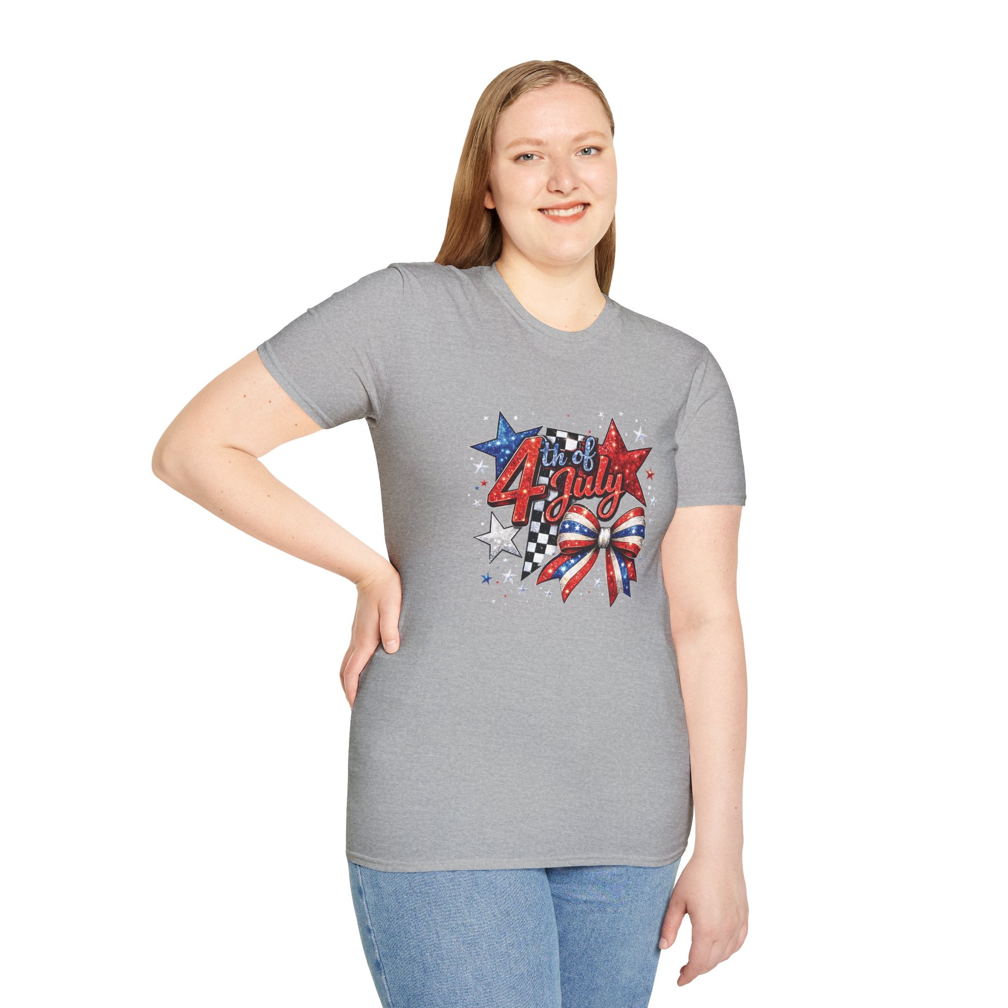 4th of July Patriotic T-Shirt – Red White Blue Stars & Bow Design