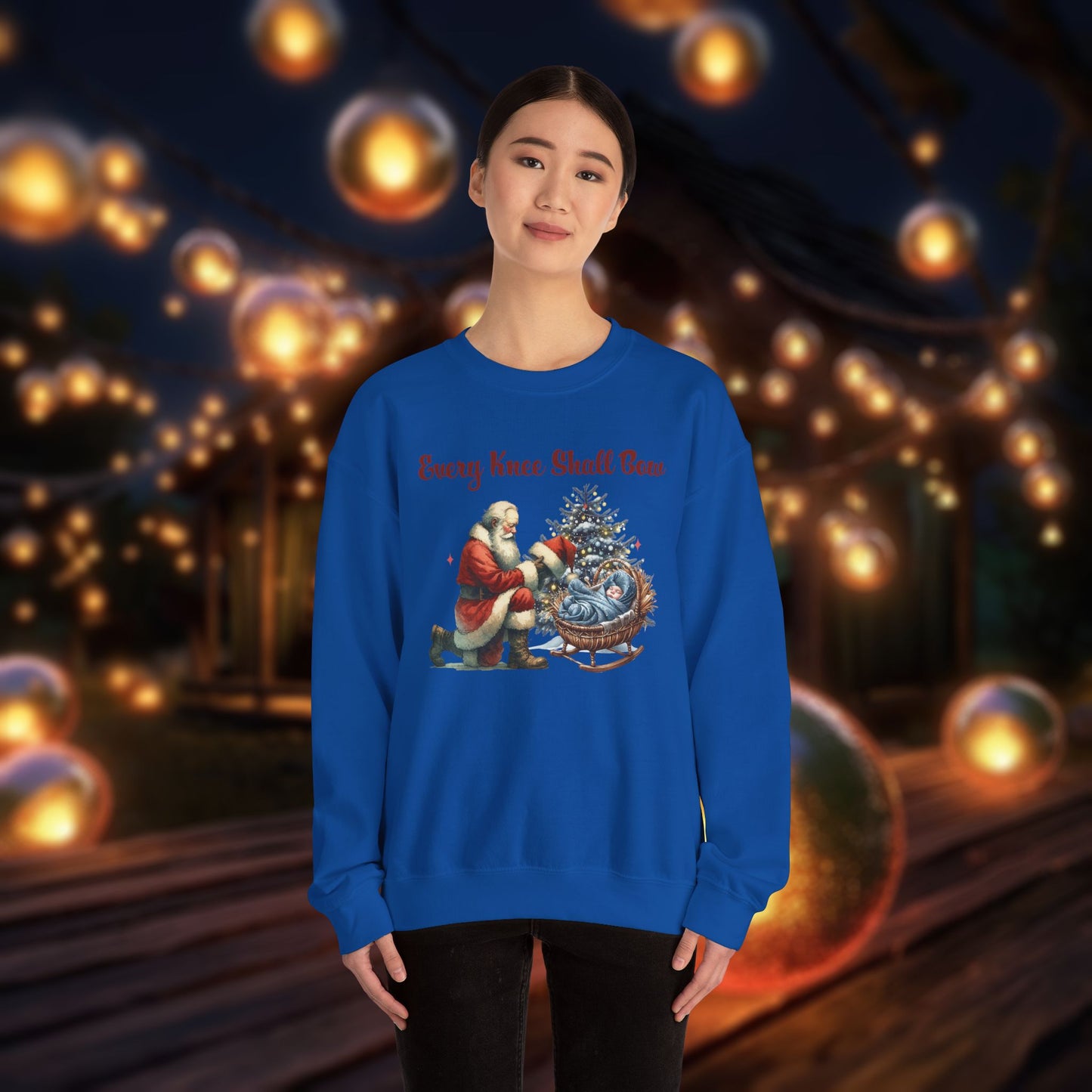 Saint Nicholas kneeling and paying homage to the Christ Child Sweatshirt - Every Knee Shall Bow