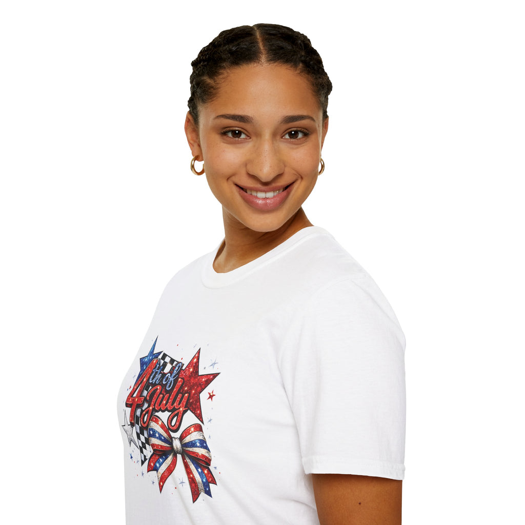 4th of July Patriotic T-Shirt – Red White Blue Stars & Bow Design