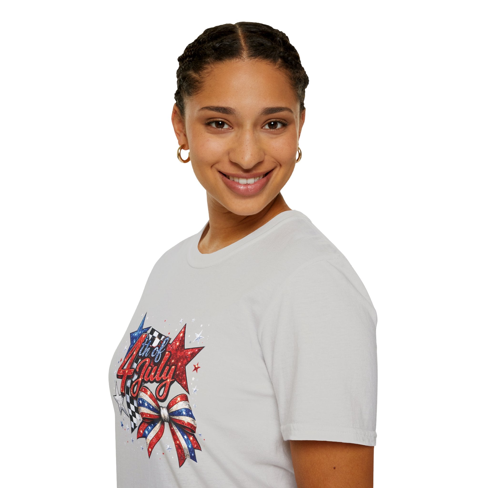 4th of July Patriotic T-Shirt – Red White Blue Stars & Bow Design
