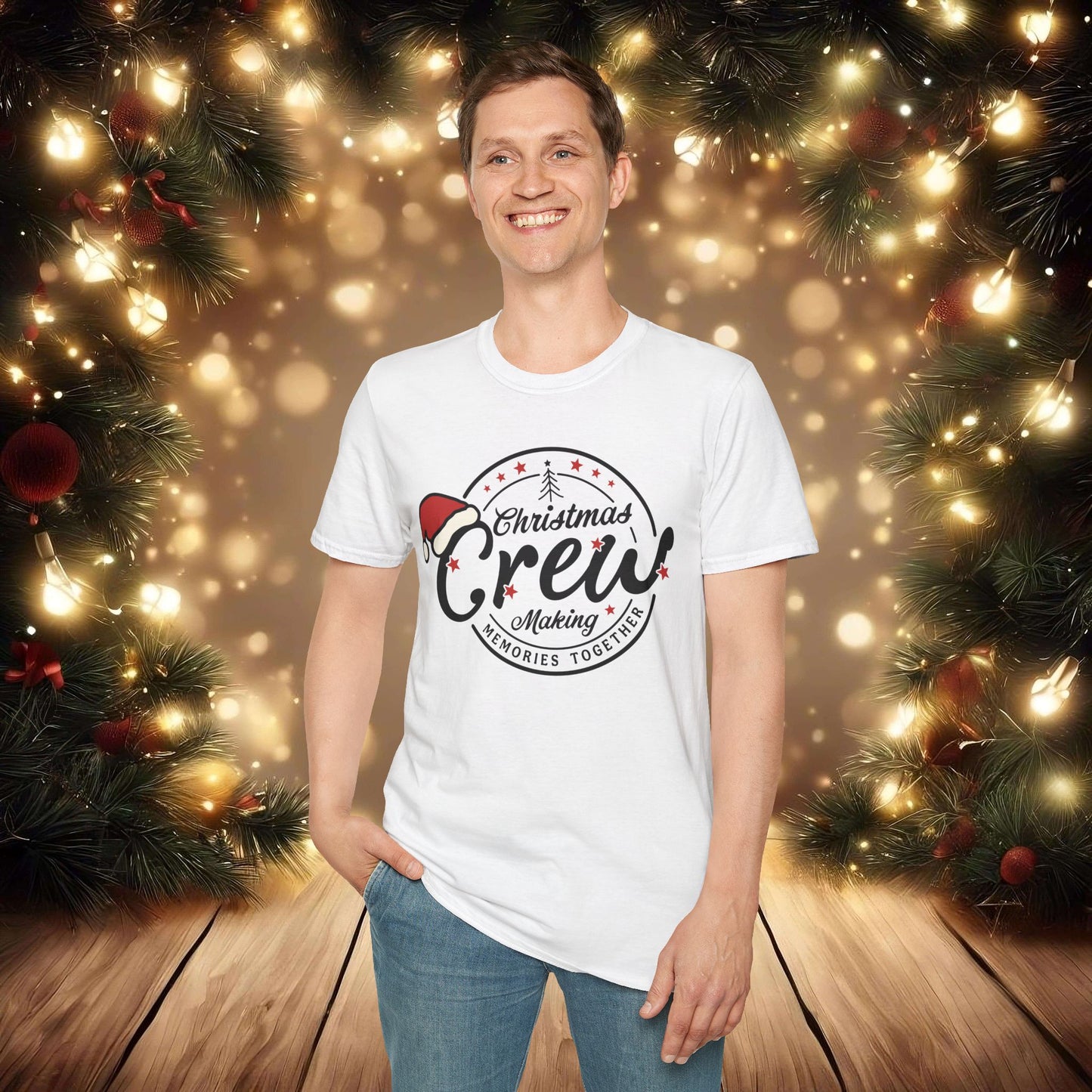 Christmas Crew Unisex T-Shirt | Making Memories Together and Santa Hat Design (Black Text)