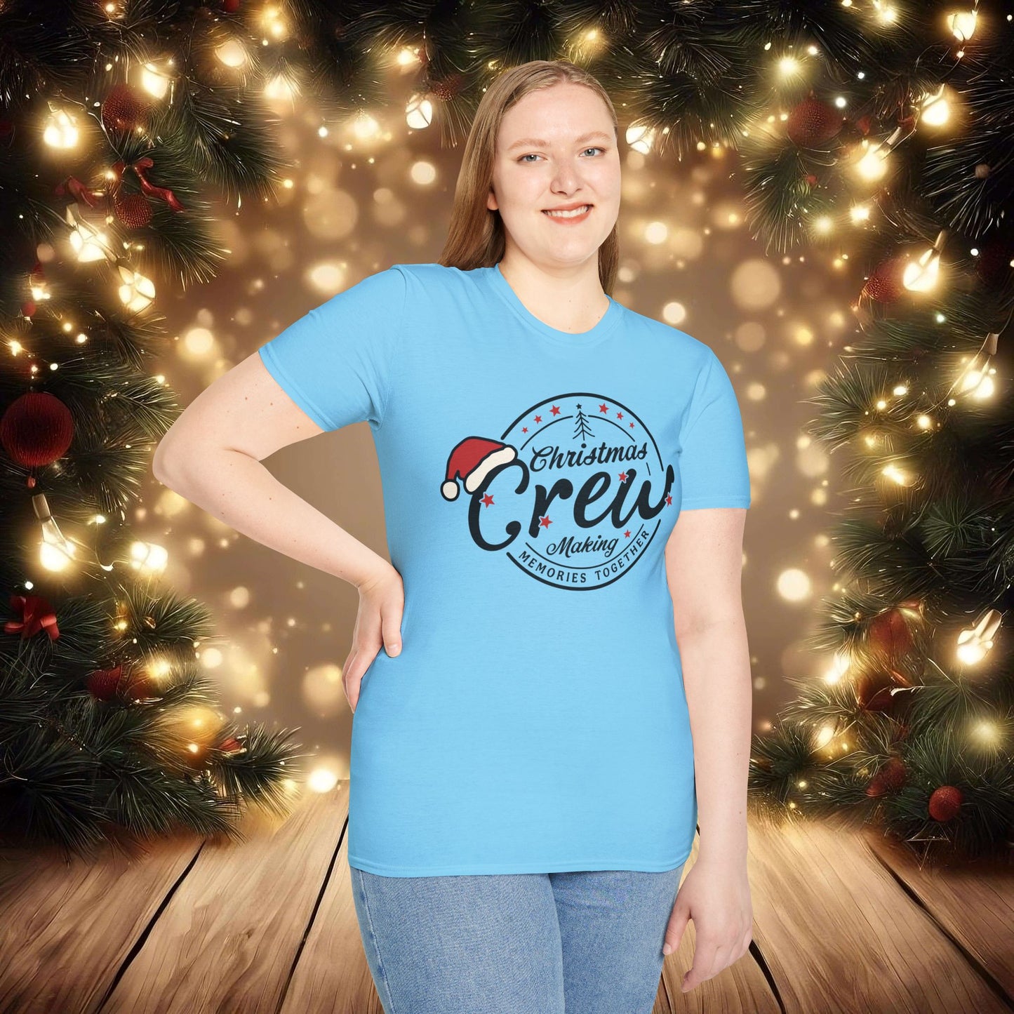 Christmas Crew Unisex T-Shirt | Making Memories Together and Santa Hat Design (Black Text)