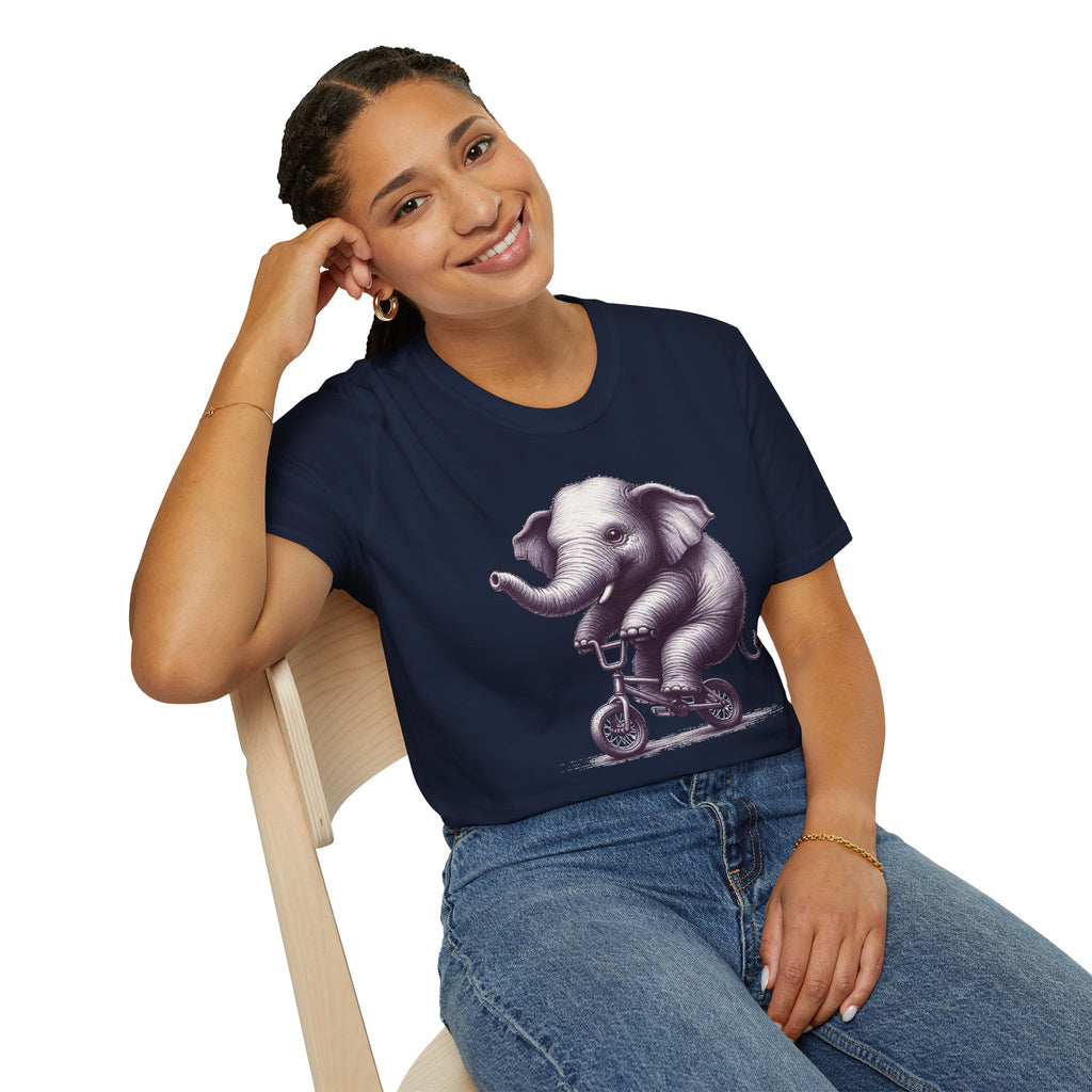 Cute Elephant on Bicycle T-Shirt — Whimsical Vintage Baby Elephant Graphic Tee