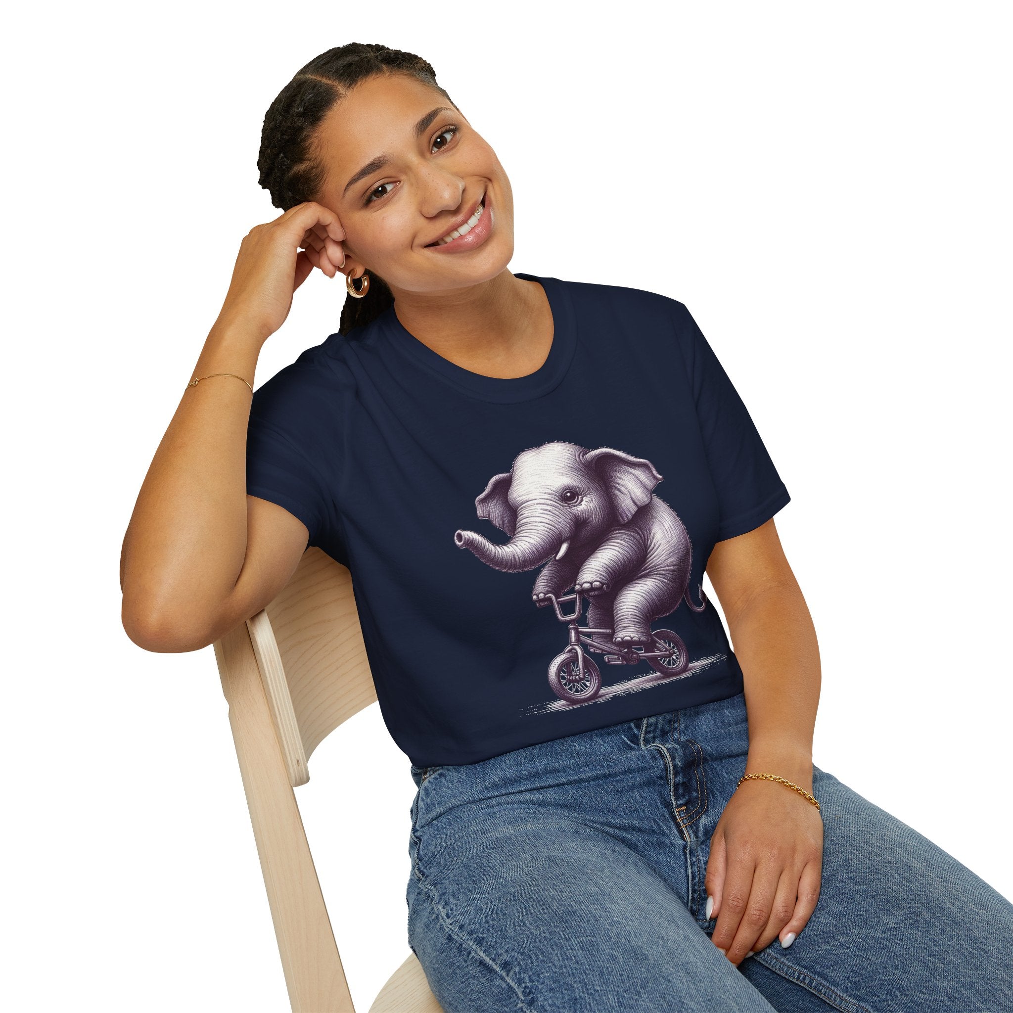 Cute Elephant on Bicycle T-Shirt — Whimsical Vintage Baby Elephant Graphic Tee