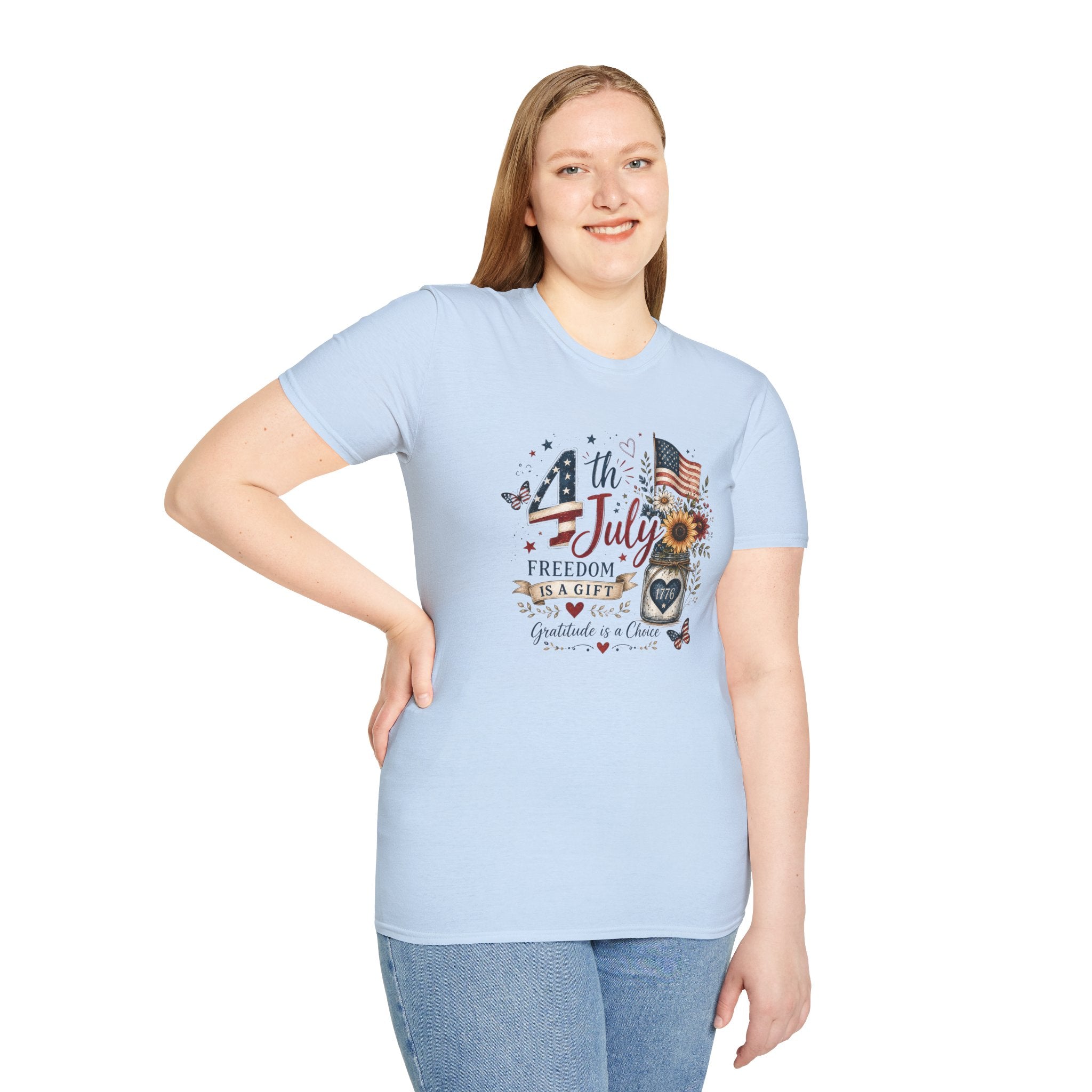 4th of July T-Shirt — "Freedom Is A Gift" Patriotic American Flag & Sunflower Tee