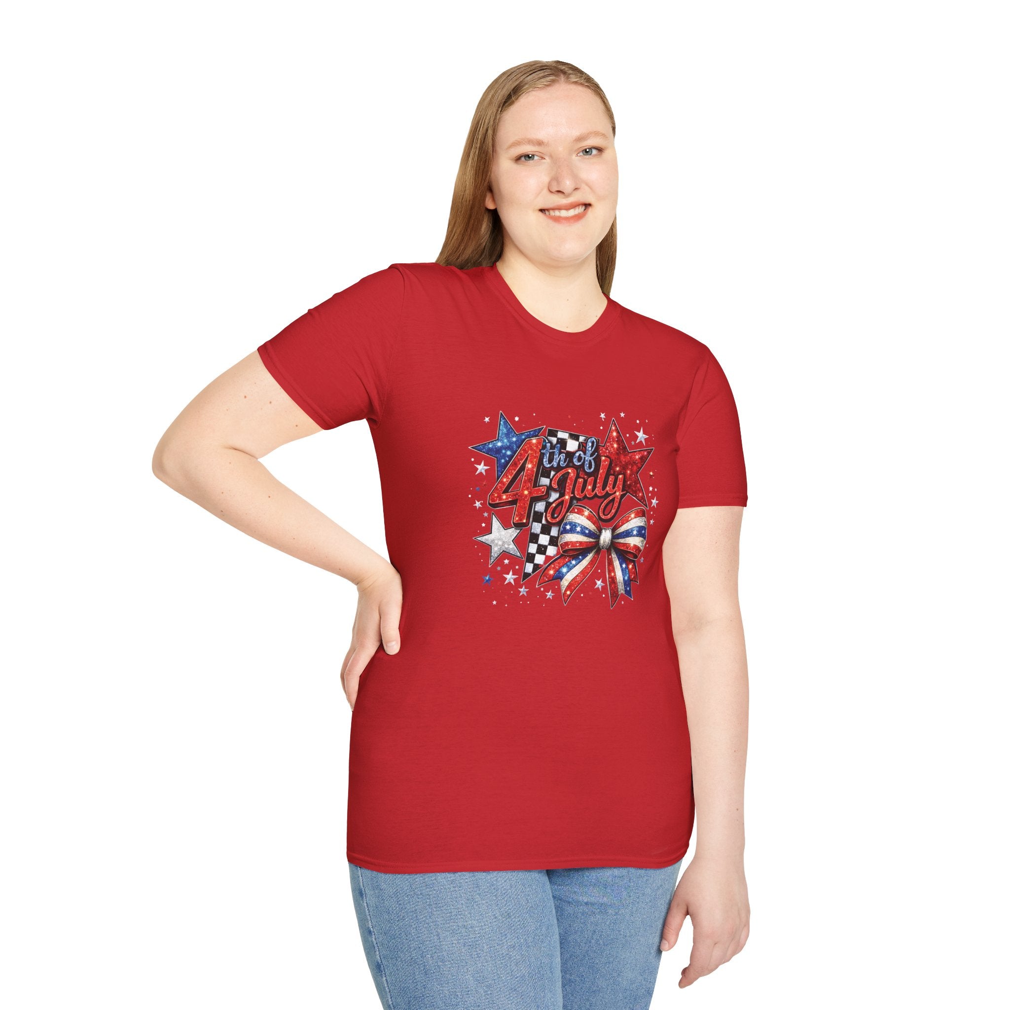 4th of July Patriotic T-Shirt – Red White Blue Stars & Bow Design