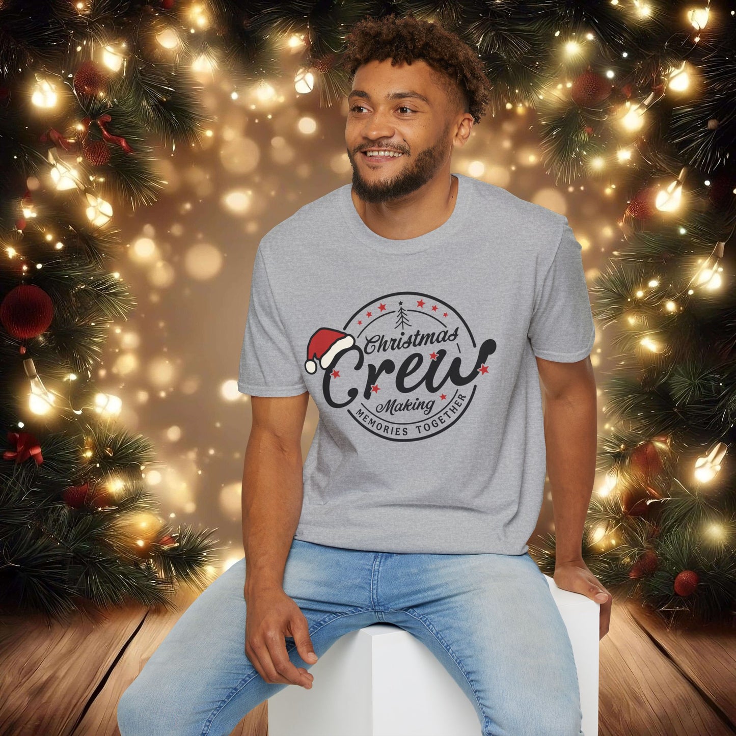 Christmas Crew Unisex T-Shirt | Making Memories Together and Santa Hat Design (Black Text)