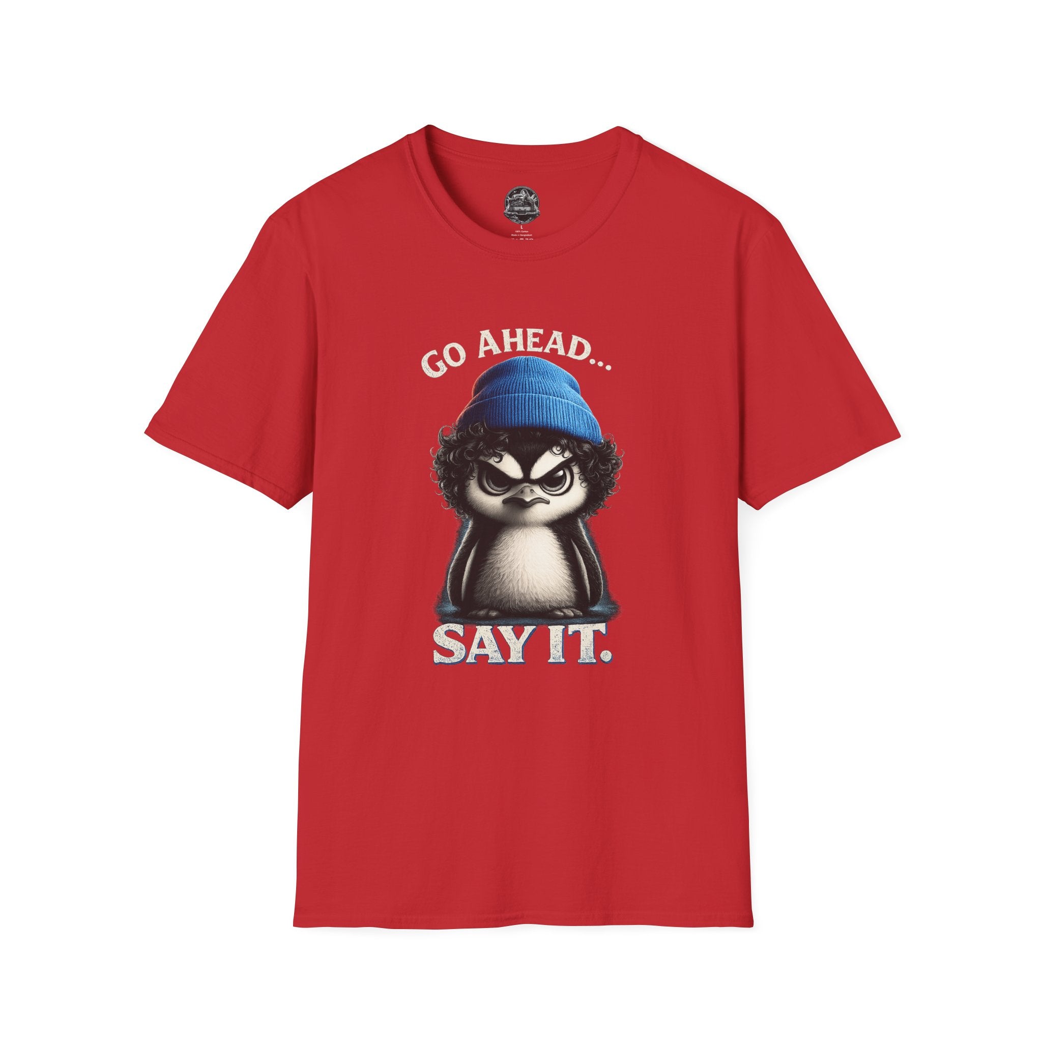 Penguin Graphic T-Shirt — "Go Ahead... Say It." Casual Statement Tee