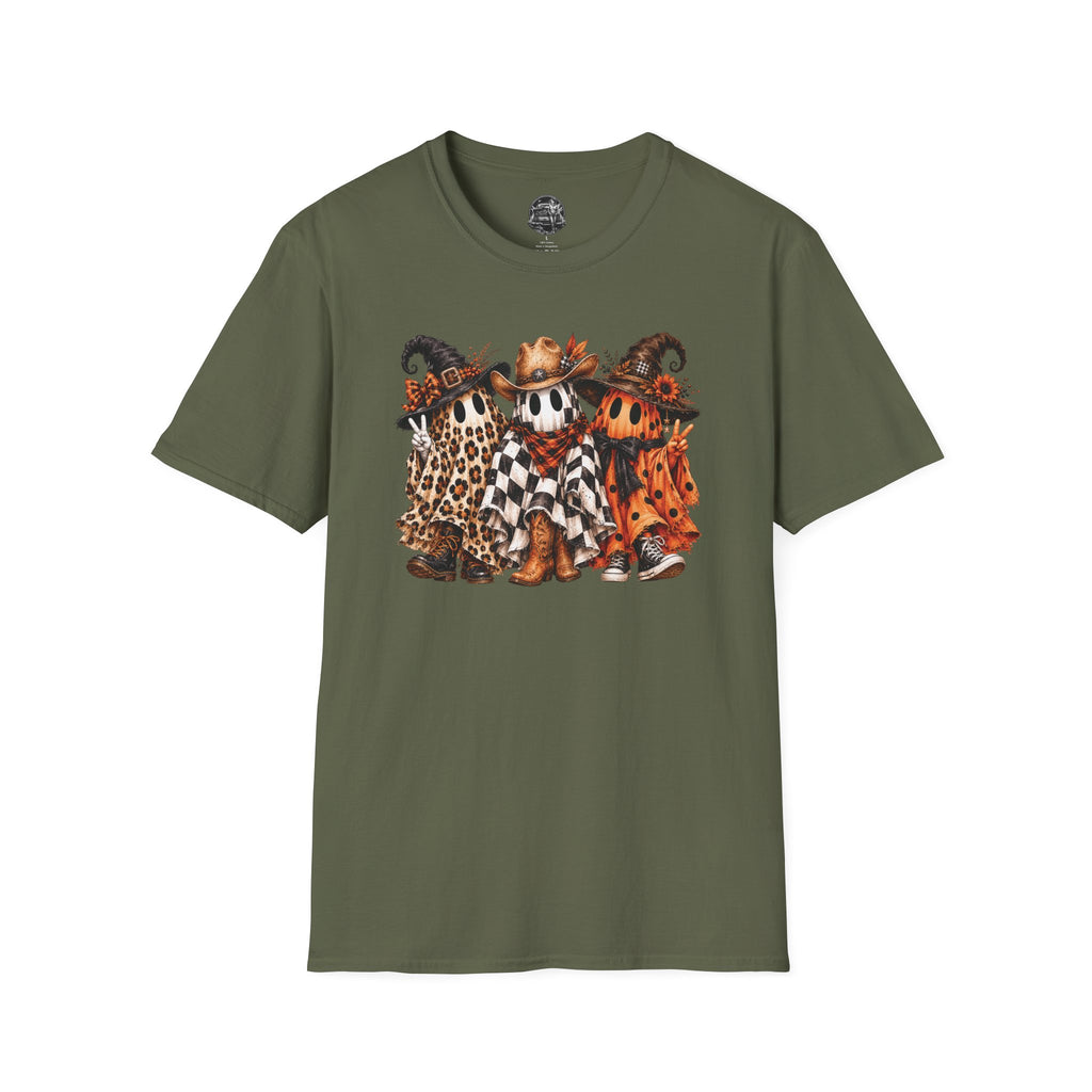 Halloween Pumpkin Crew T-Shirt — Leopard & Buffalo Plaid Spooky Friends