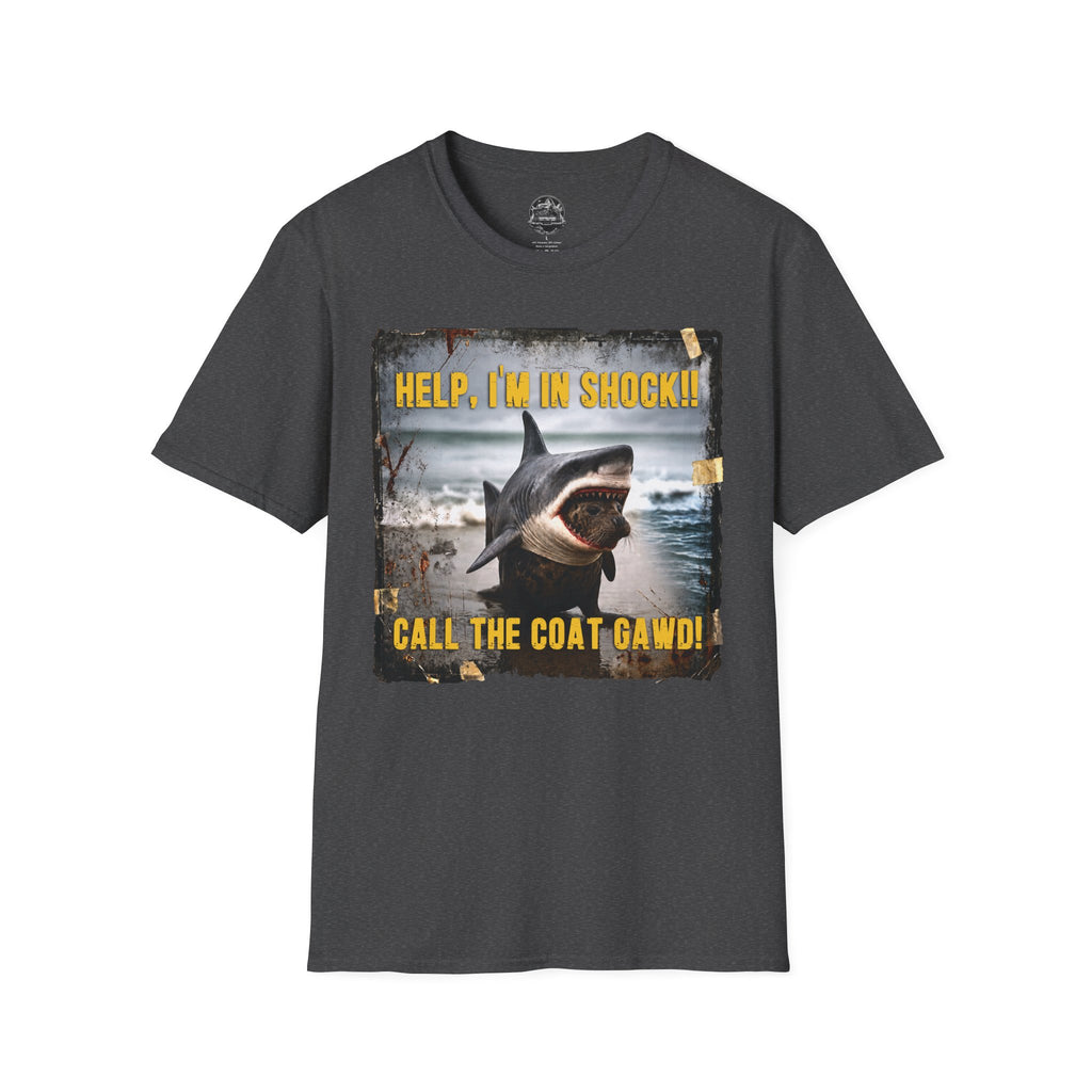Shark Graphic T-Shirt — "Help, I'm in Shock!" Funny Beachwear