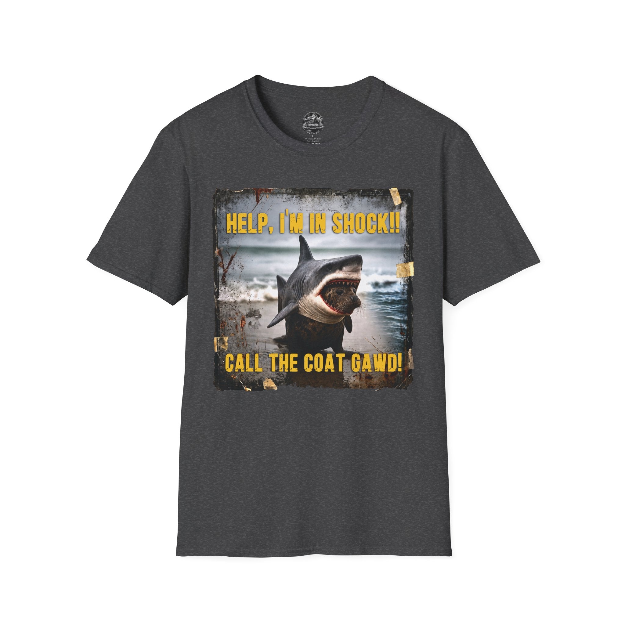 Shark Graphic T-Shirt — "Help, I'm in Shock!" Funny Beachwear