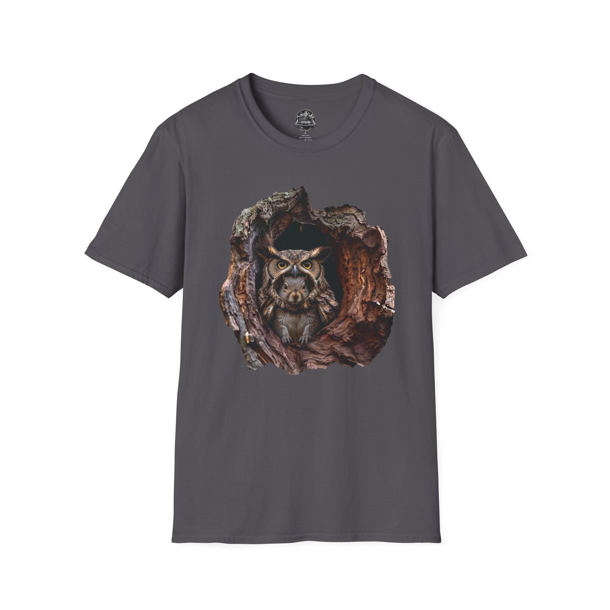 Squirrel in Owl Disguise T-Shirt — "Prey Wearing Its Predator"