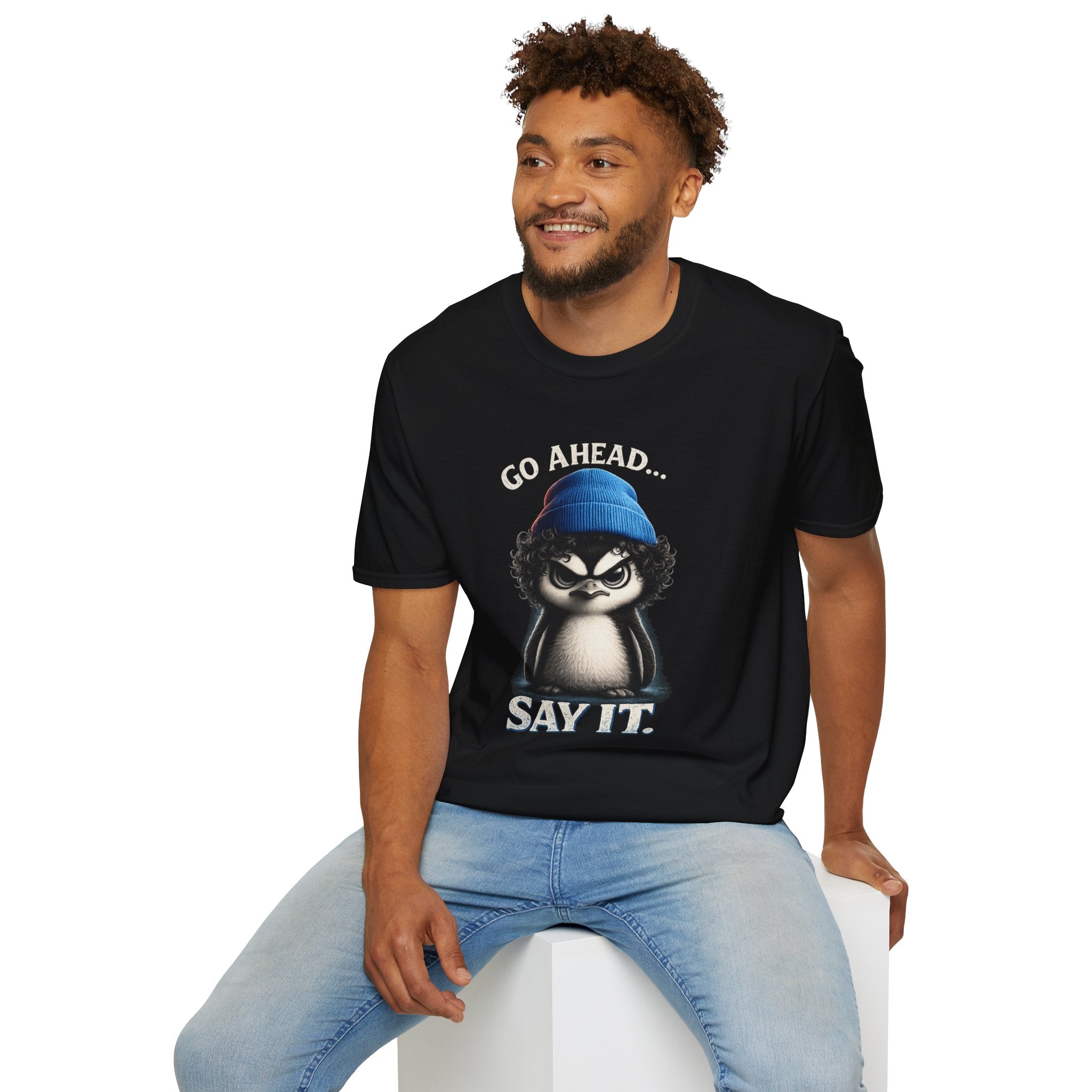 Penguin Graphic T-Shirt — "Go Ahead... Say It." Casual Statement Tee