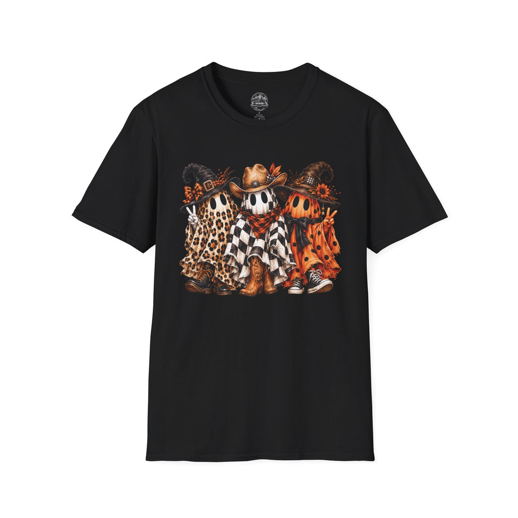Halloween Pumpkin Crew T-Shirt — Leopard & Buffalo Plaid Spooky Friends