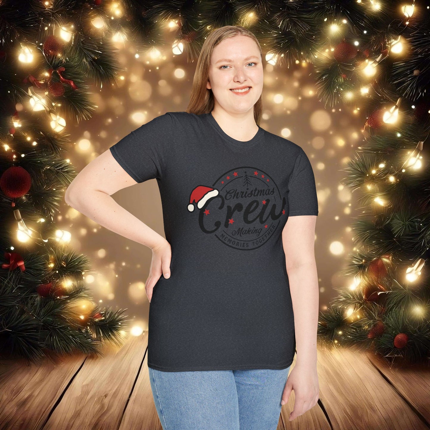 Christmas Crew Unisex T-Shirt | Making Memories Together and Santa Hat Design (Black Text)