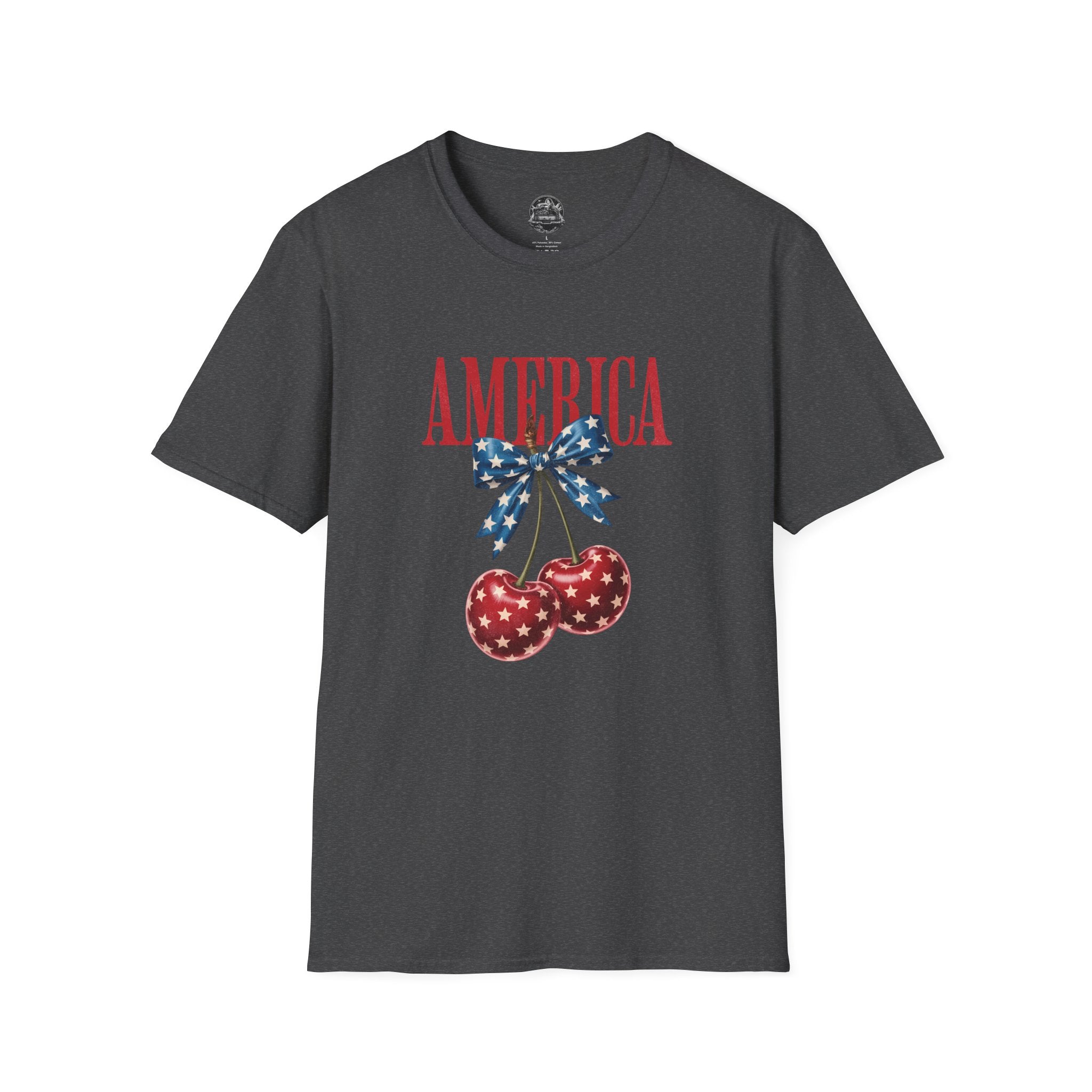 America Cherry Graphic T‑Shirt — Patriotic Stars & Stripes Bow Tee