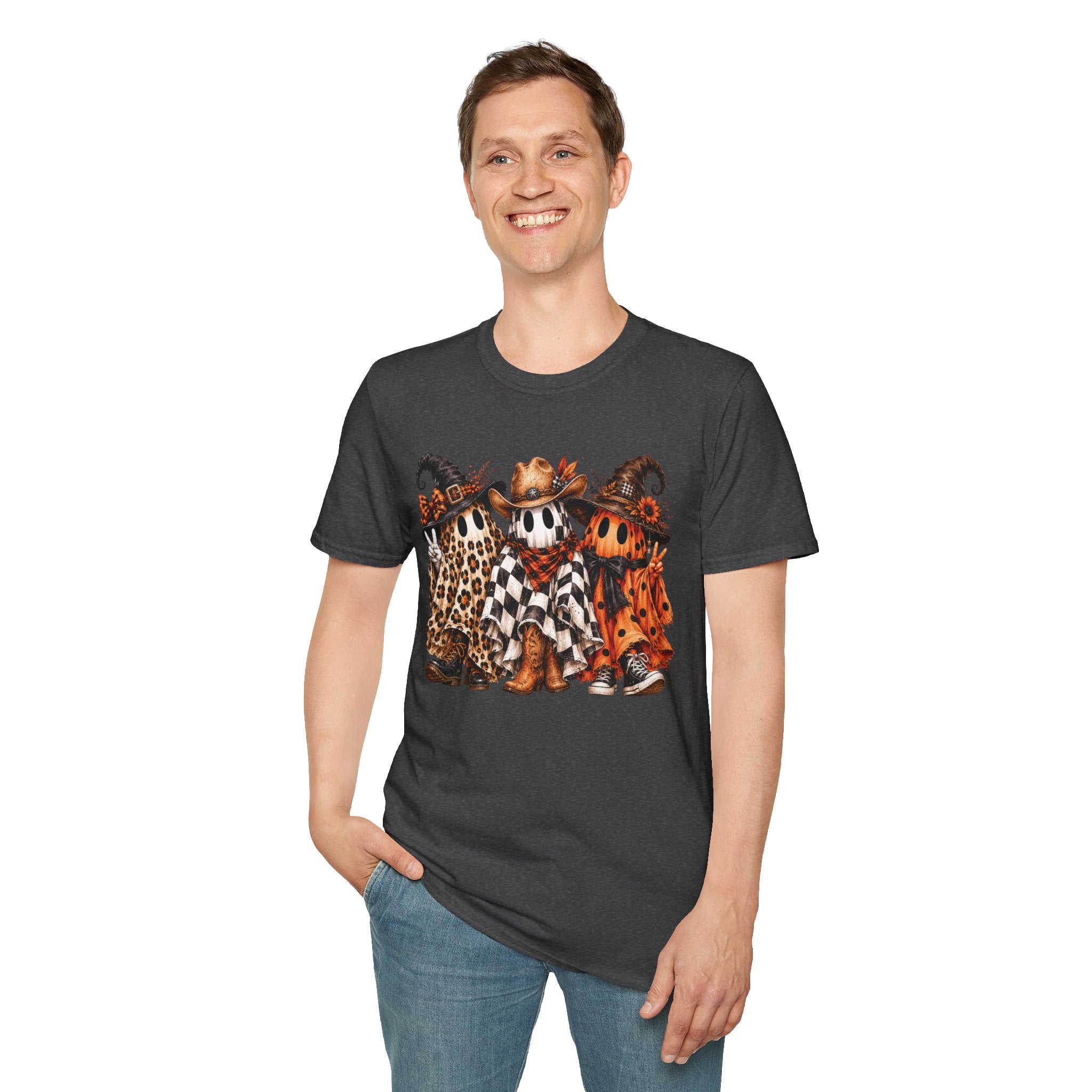 Halloween Pumpkin Crew T-Shirt — Leopard & Buffalo Plaid Spooky Friends