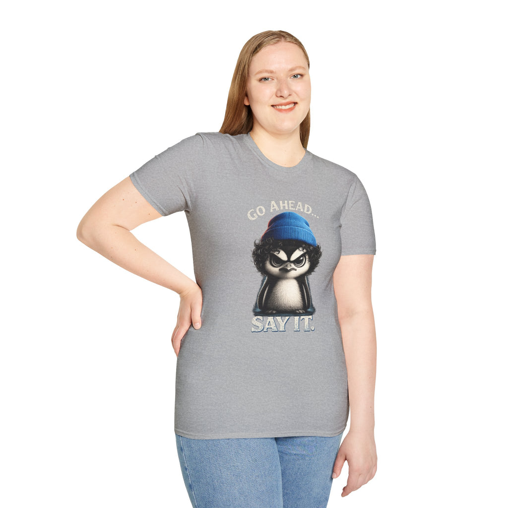 Penguin Graphic T-Shirt — "Go Ahead... Say It." Casual Statement Tee