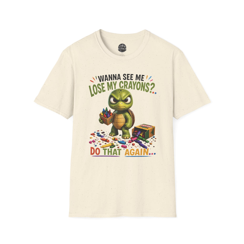Funny Angry Turtle T-Shirt — “Wanna See Me Lose My Crayons? Do That Again…” — Teacher & Art Lover Tee