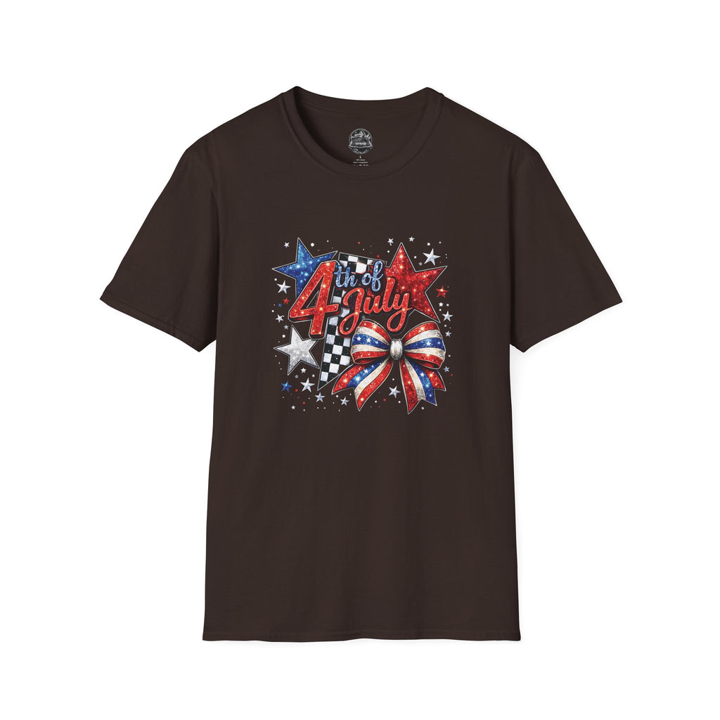 4th of July Patriotic T-Shirt – Red White Blue Stars & Bow Design