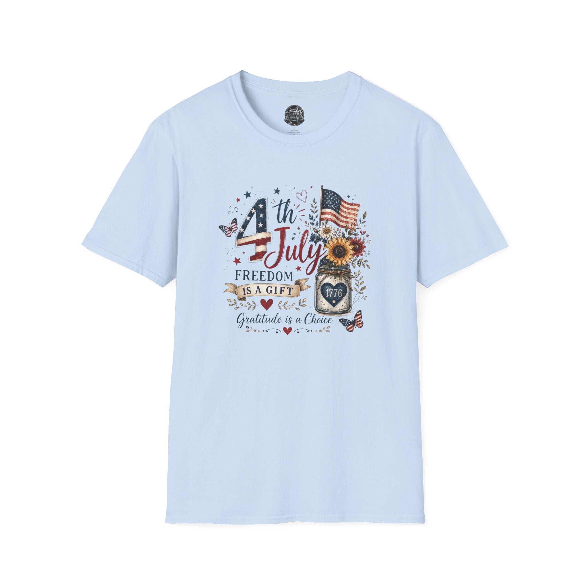 4th of July T-Shirt — "Freedom Is A Gift" Patriotic American Flag & Sunflower Tee