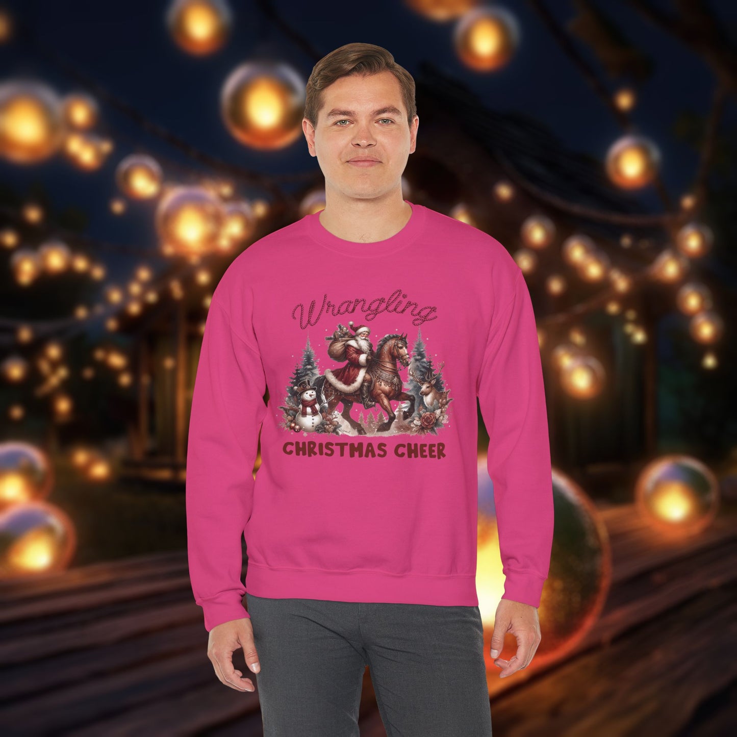 Christmas Western Sweatshirt with Santa on Horse and Snowman