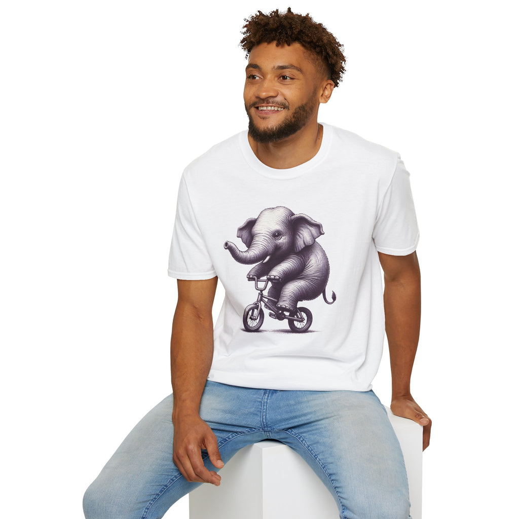 Cute Elephant on Bicycle T-Shirt — Whimsical Vintage Baby Elephant Graphic Tee