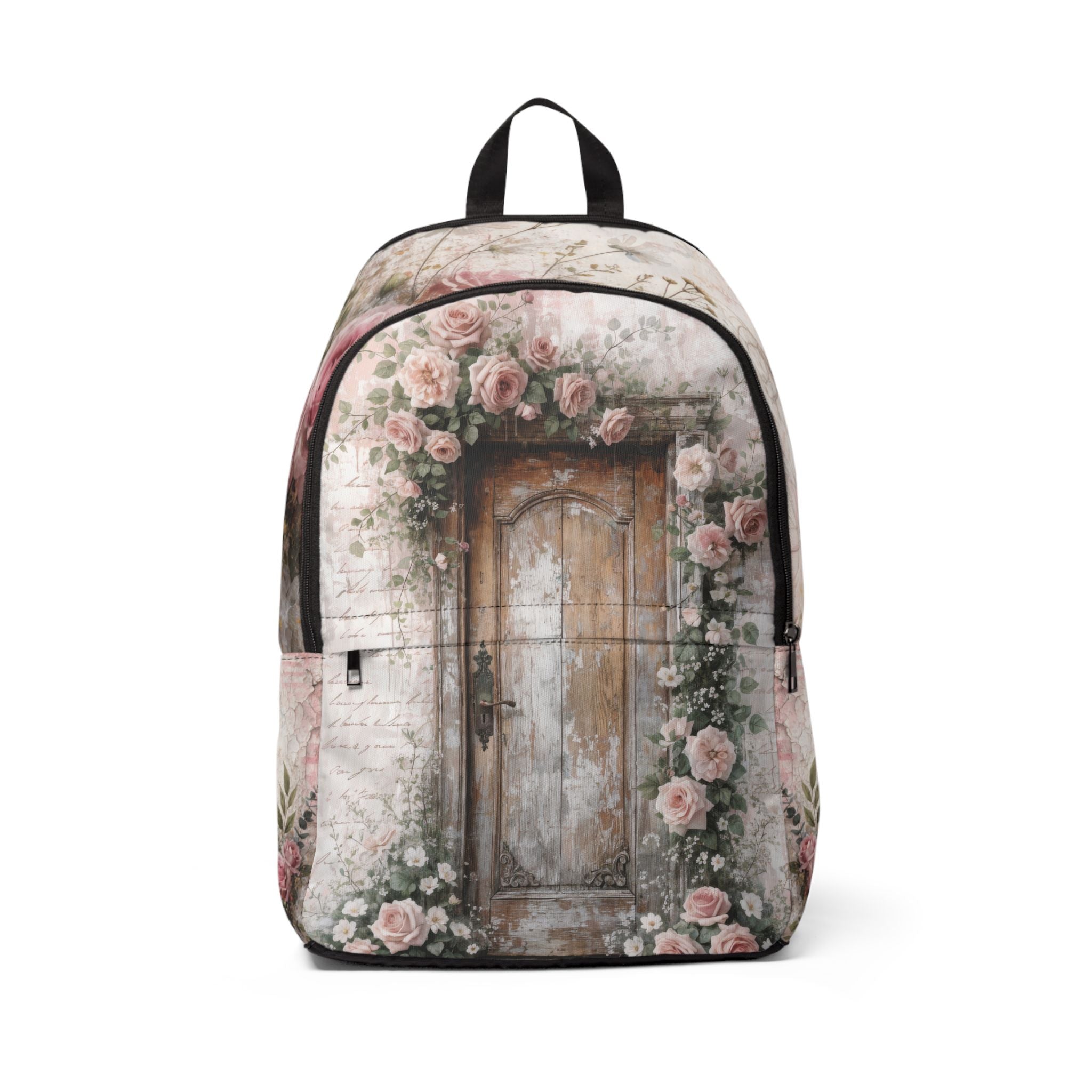 Vintage Rose Garden Backpack — 'Every Door Has a Story' Floral Doorpack