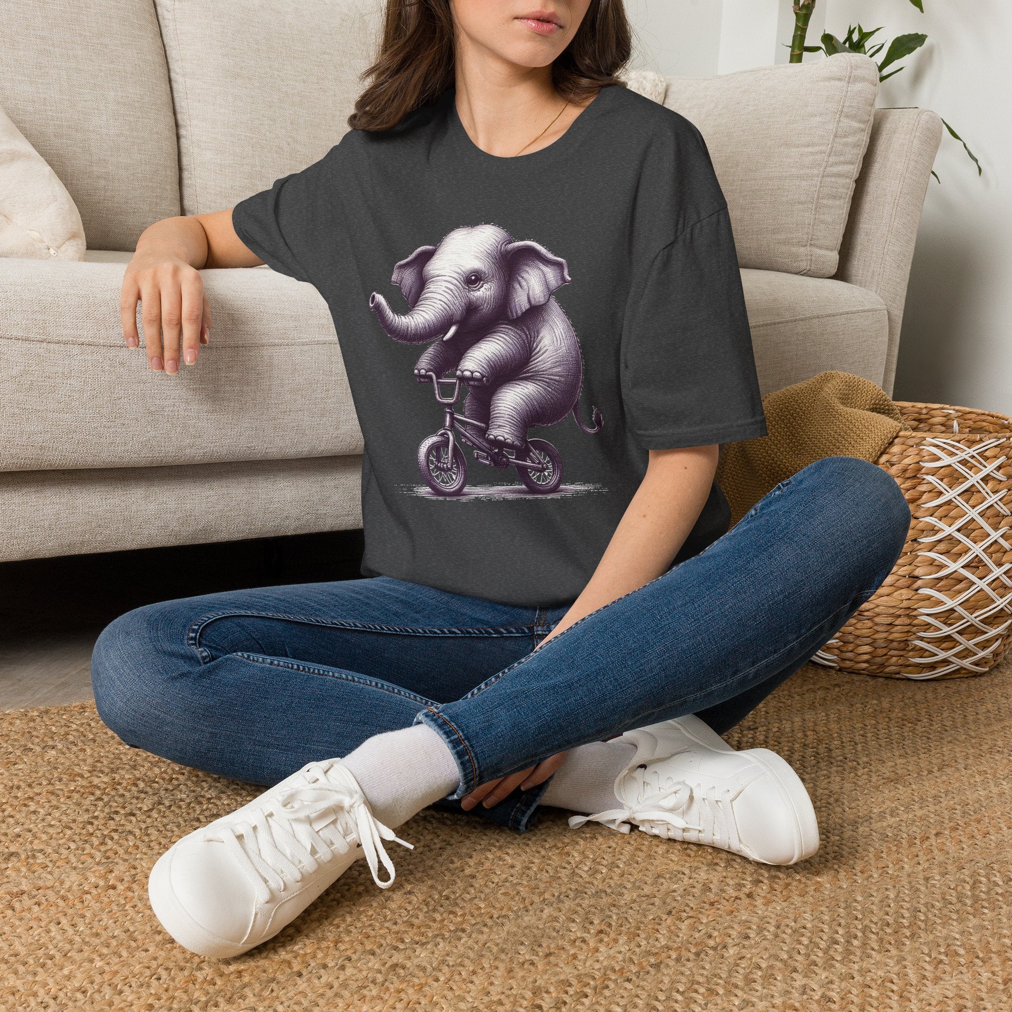 Cute Elephant on Bicycle T-Shirt — Whimsical Vintage Baby Elephant Graphic Tee