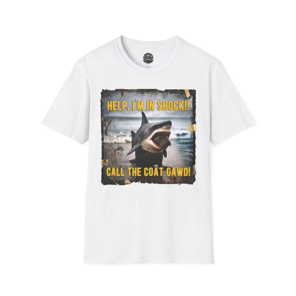 Shark Graphic T-Shirt — "Help, I'm in Shock!" Funny Beachwear