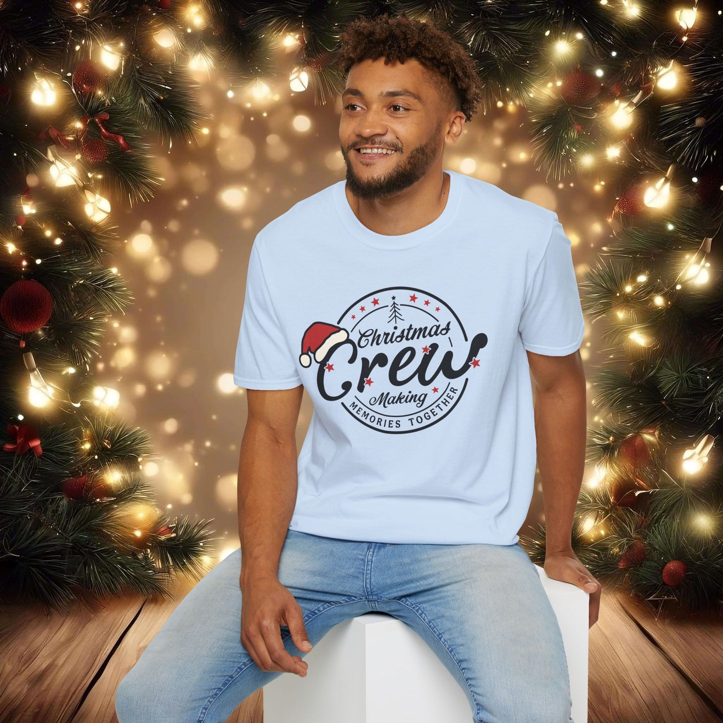 Christmas Crew Unisex T-Shirt | Making Memories Together and Santa Hat Design (Black Text)