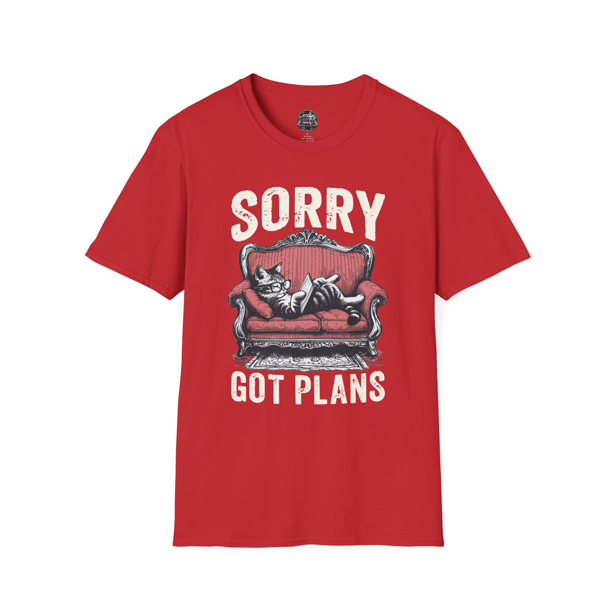 Sorry, Got Plans T‑Shirt — Cat on Couch Funny Lazy Day Tee