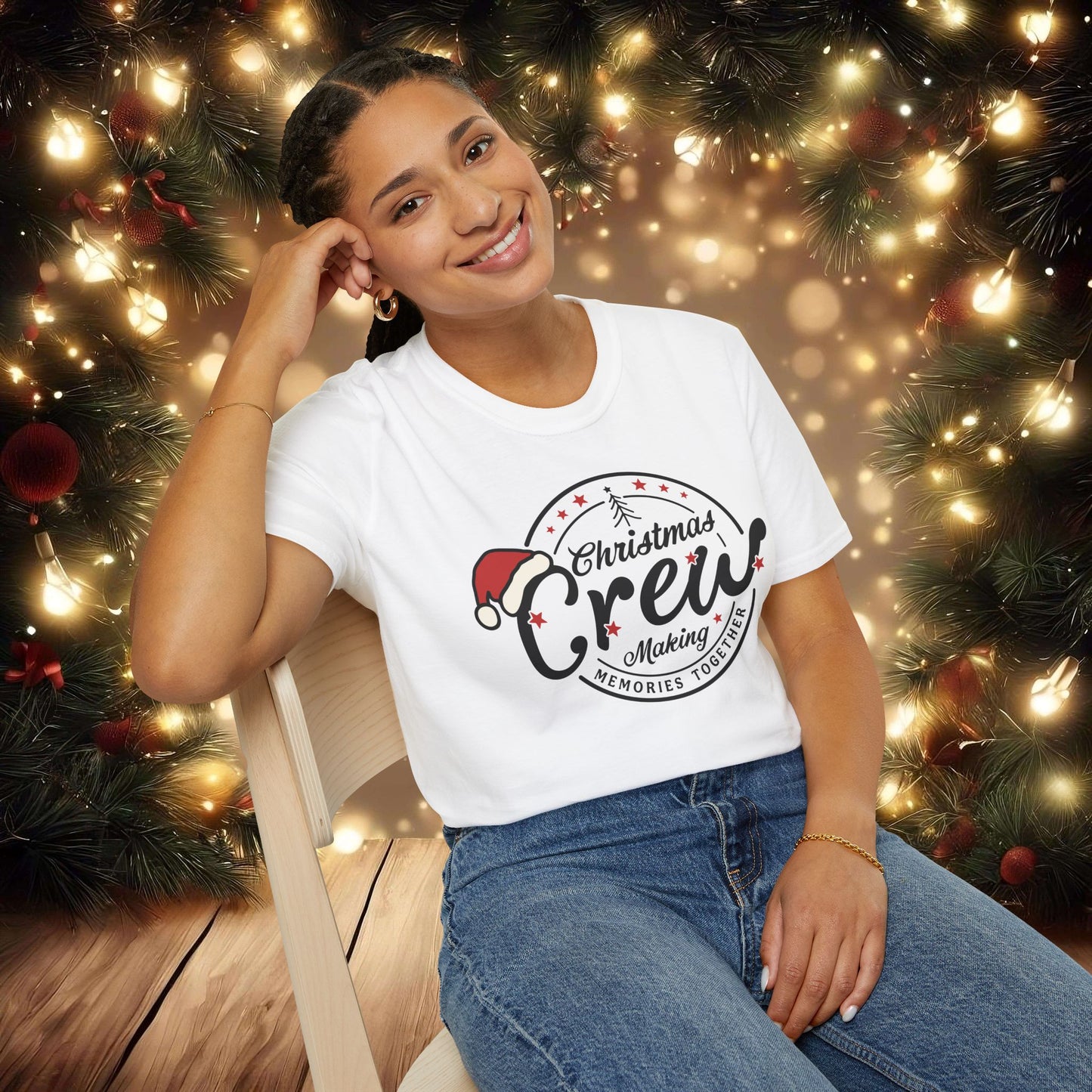 Christmas Crew Unisex T-Shirt | Making Memories Together and Santa Hat Design (Black Text)